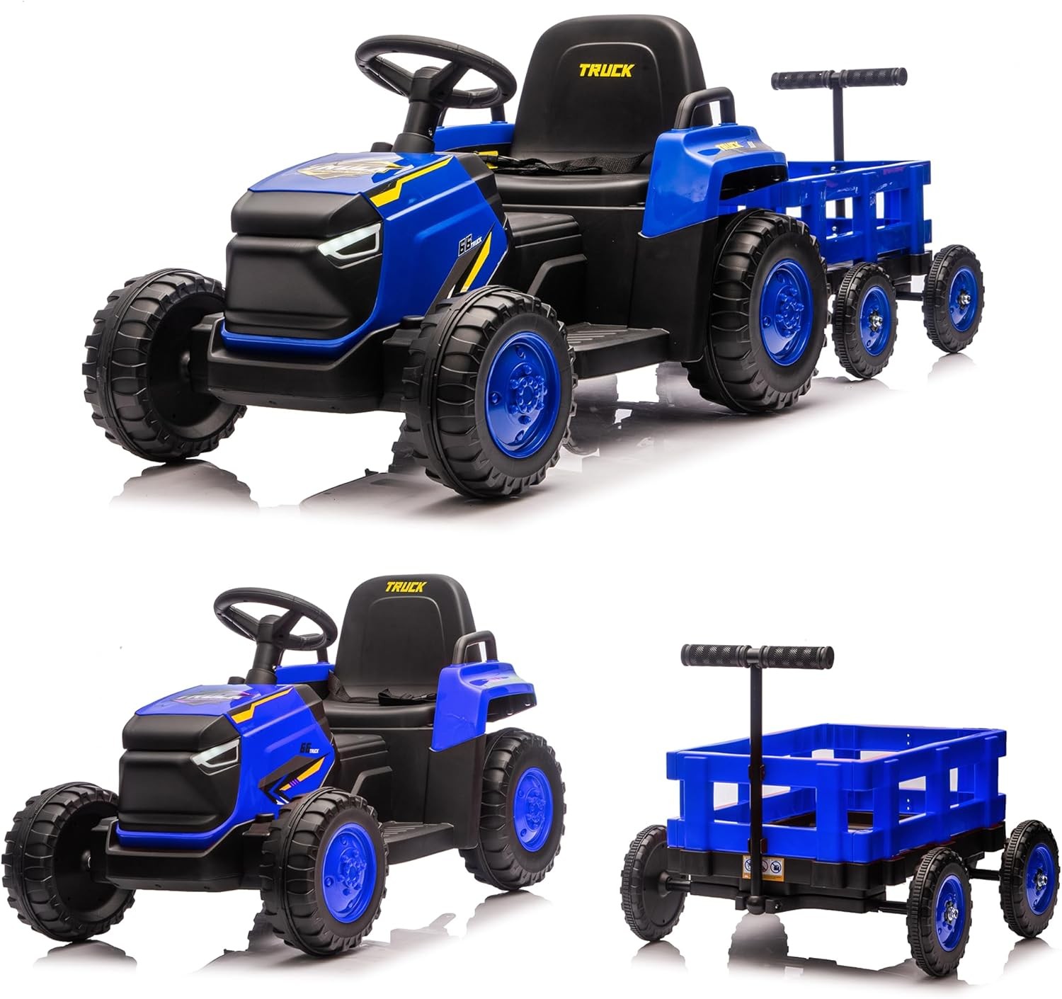 12V Kids Ride On Tractor Car with Trailer, Remote Control, 8-Wheel Farm Toy