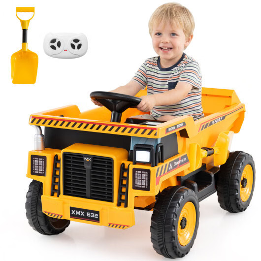 24V Kids Ride On Construction Vehicle, Electric Dump Truck with Remote Control &