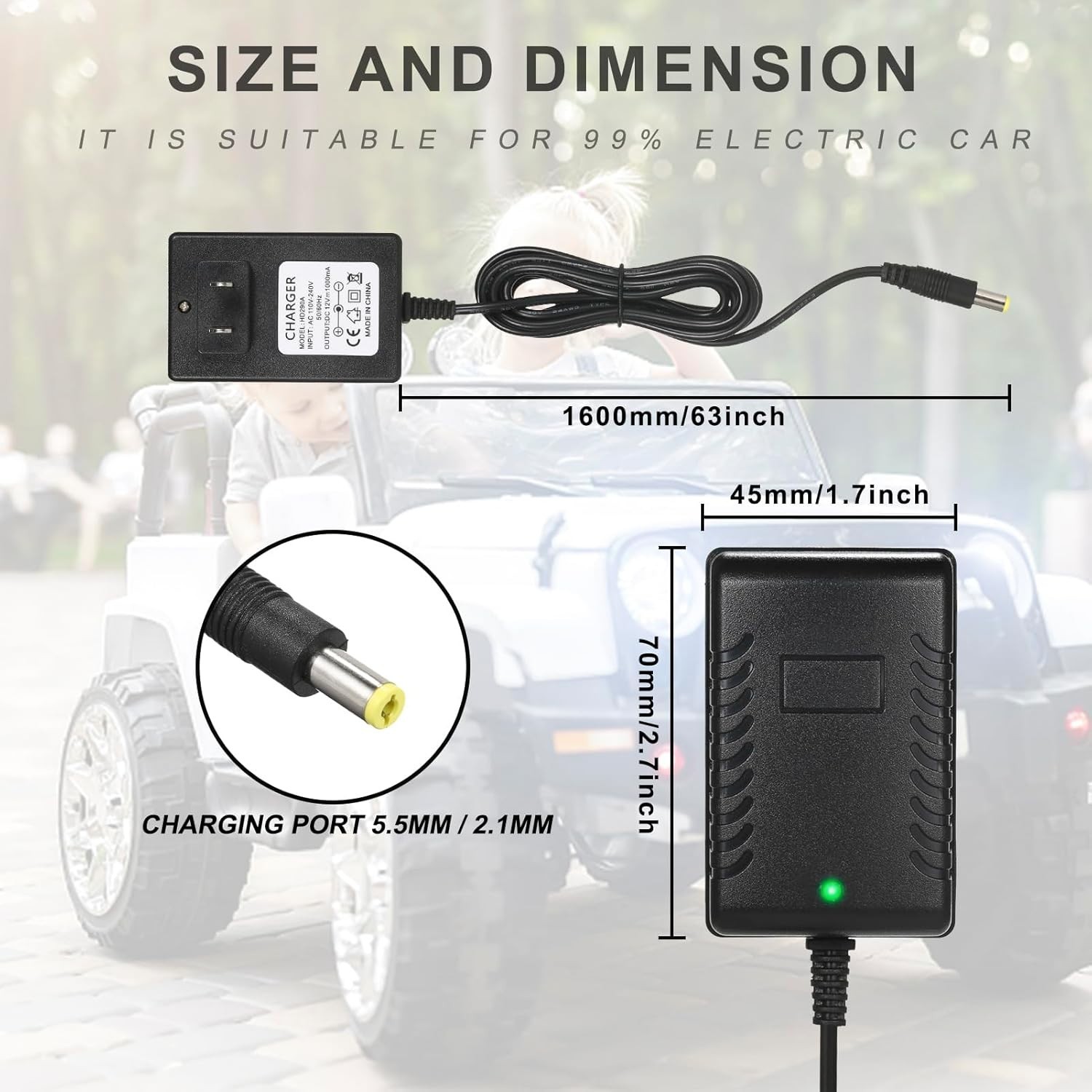 12V Universal Kids Ride-On Car Charger with Fast Charging & Safety Features