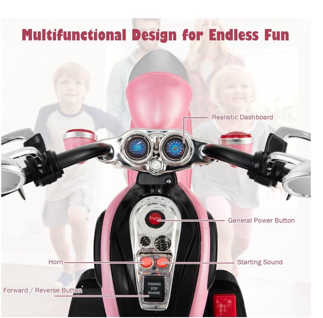 3 Wheel Kids Ride On Motorcycle 6V Battery Powered Electric Toy Chopper Trike