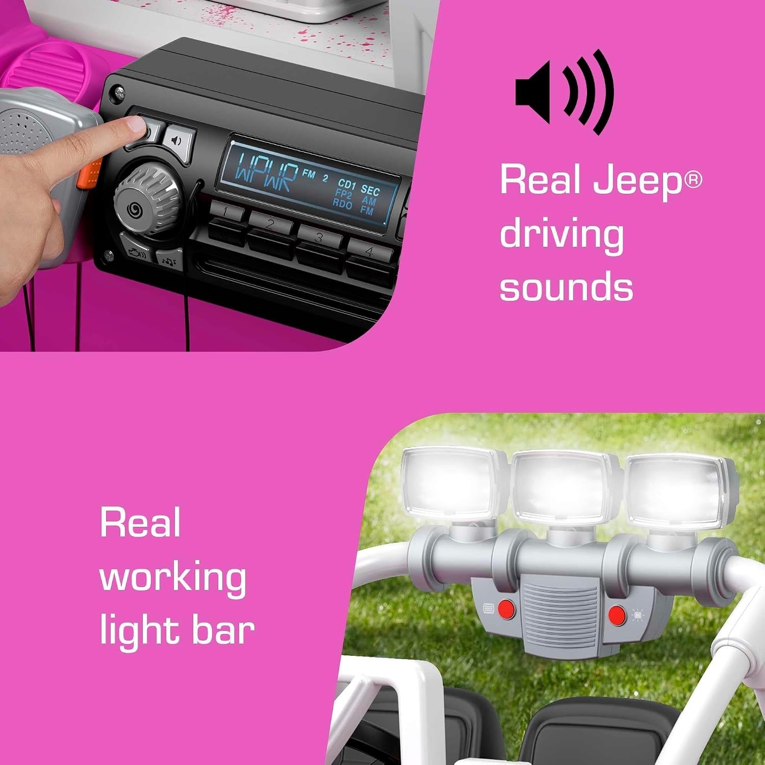 Power Wheels Jeep Wrangler Willys Ride-On Battery Powered Vehicle with Sounds &