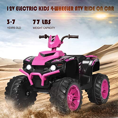 Kids ATV Battery Powered Electric Vehicle w/LED Lights, High & Low 12V Pink