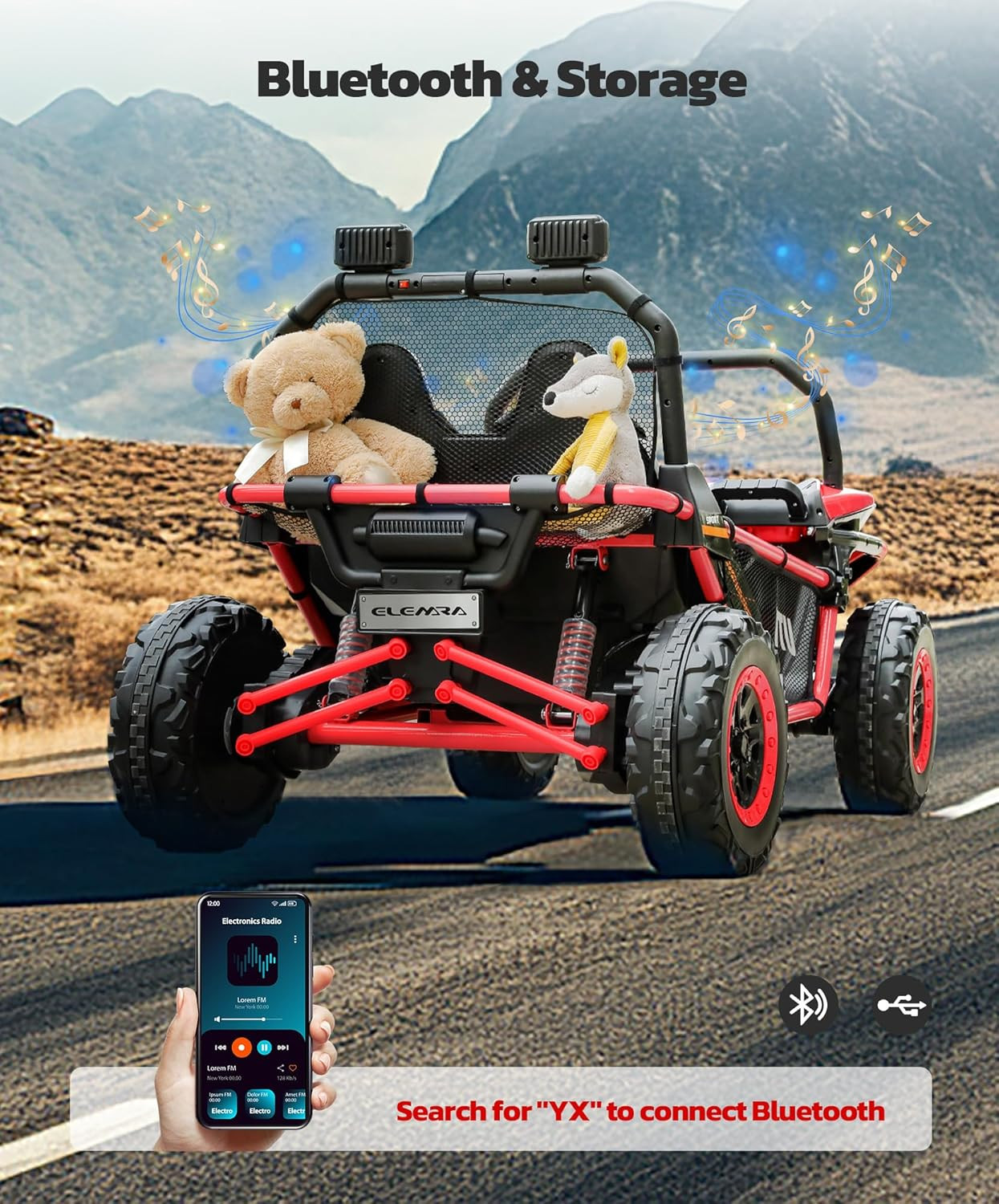 24V Ride on Car for Kids, 2 Seater XL 20″ Seat Ride on Toy, 10AH 4WD Battery Pow