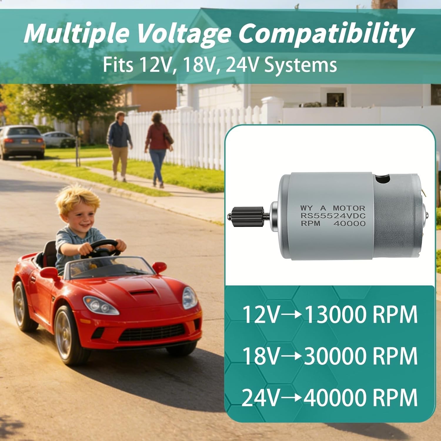 High Torque 24V Motor Upgrade Kit for Kids’ Cars – 40000 RPM RS555 Performance