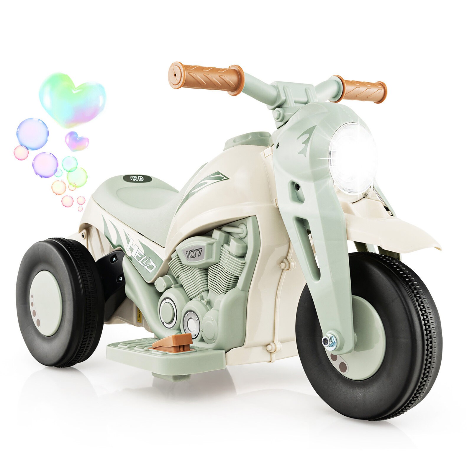 6V Kids Bubble Car Electric Ride On Motorcycle w/Music Button, Headlight Beige