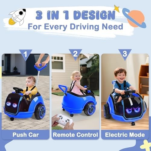 ANPABO 3-in-1 Electric Push Ride On Car, 12V Kids Ride On Toy w/Remote Contro…