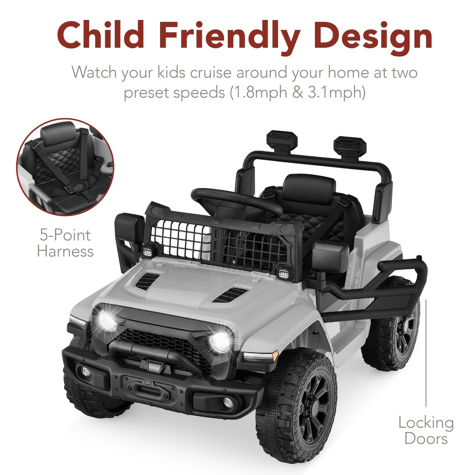 6V Kids Ride On Toy Mini Truck Electric Car Parent Remote Light Gray