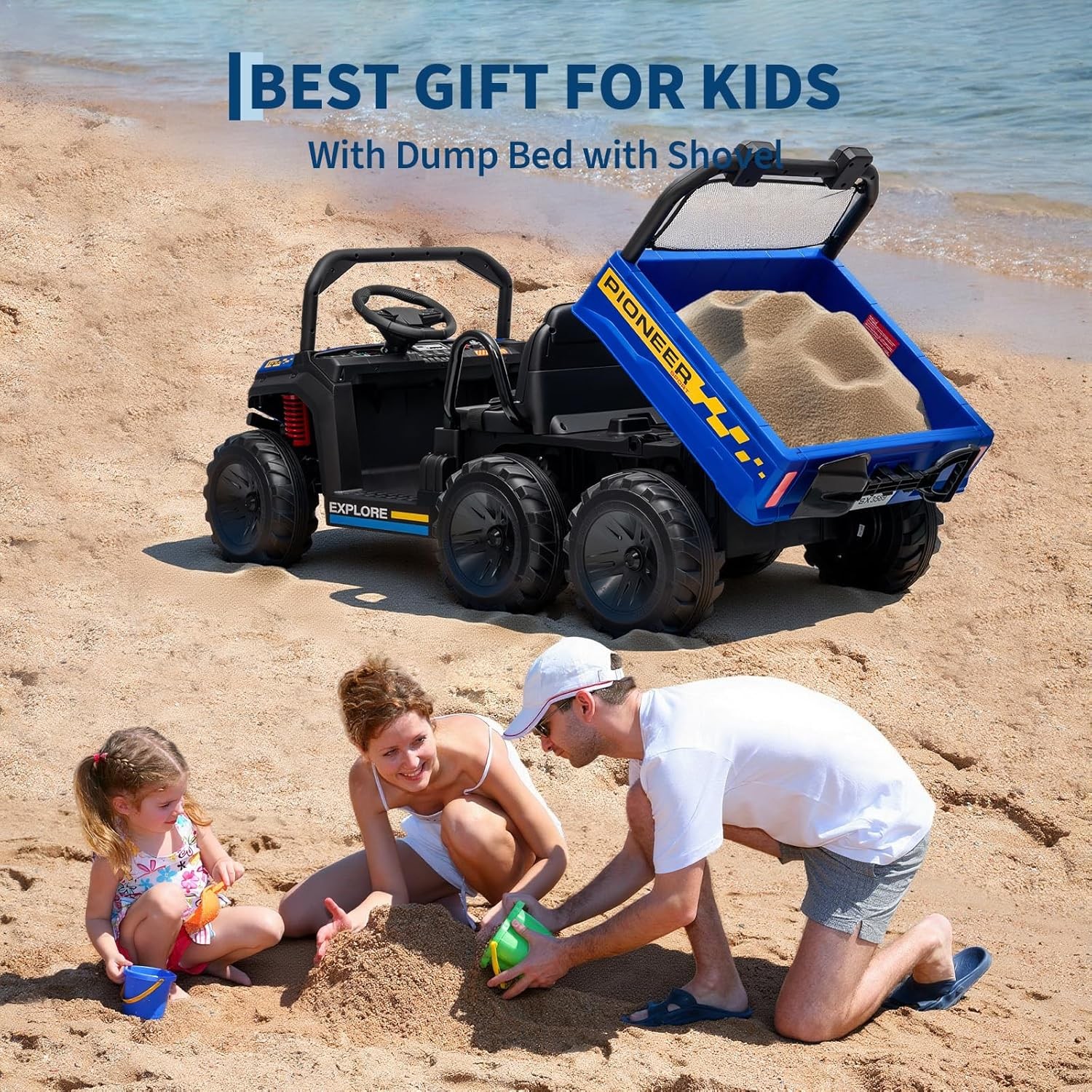 24V 4WD All-Terrain Kids Electric Ride-on Dump Truck 2-Seater with Remote Contro