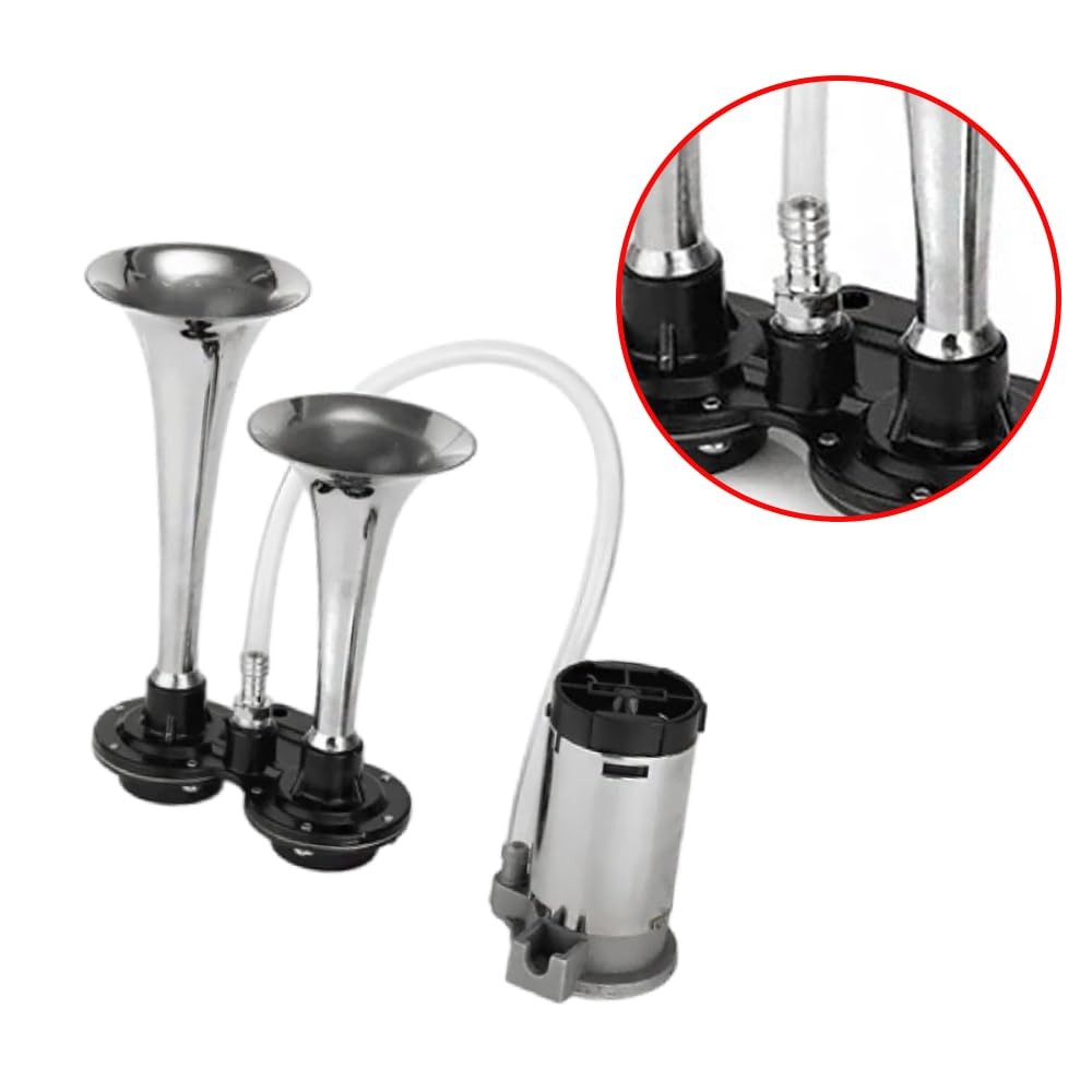 178DB 12V Double Tube Metal Car Horn Electric Auto Air Horn Super Loud Raging…