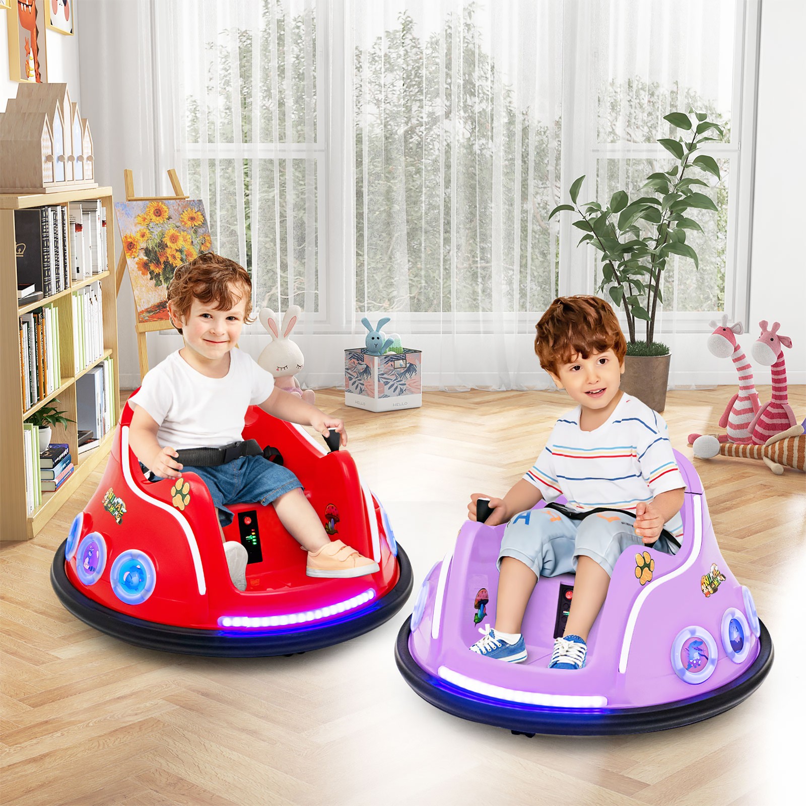 12V Kids Ride on Bumper Car Remote Control w/ Flashing LED Light & Music Purple