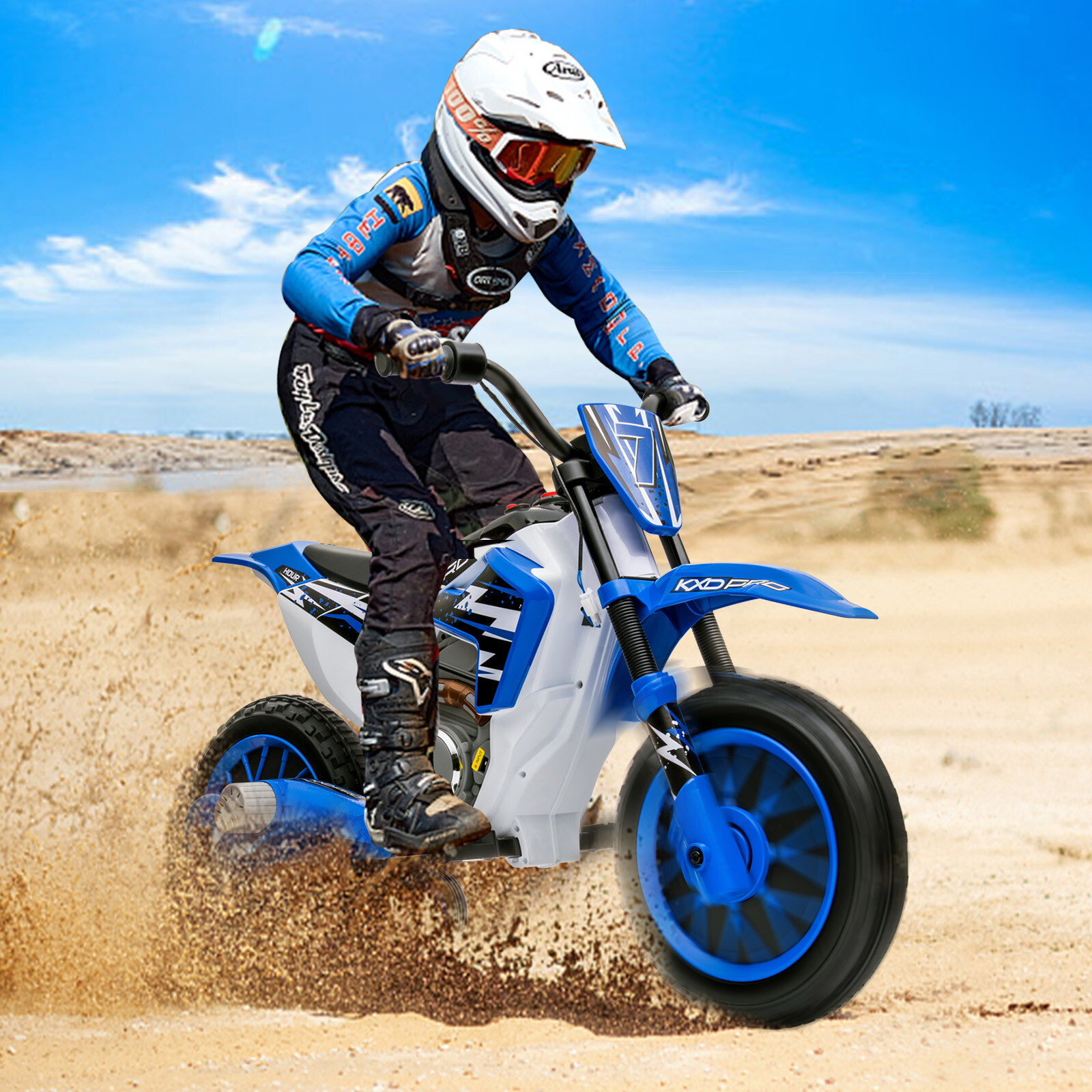 Electric 12V Blue Kids Ride On Motorcycle Bike Motorbike w/ Training Wheels