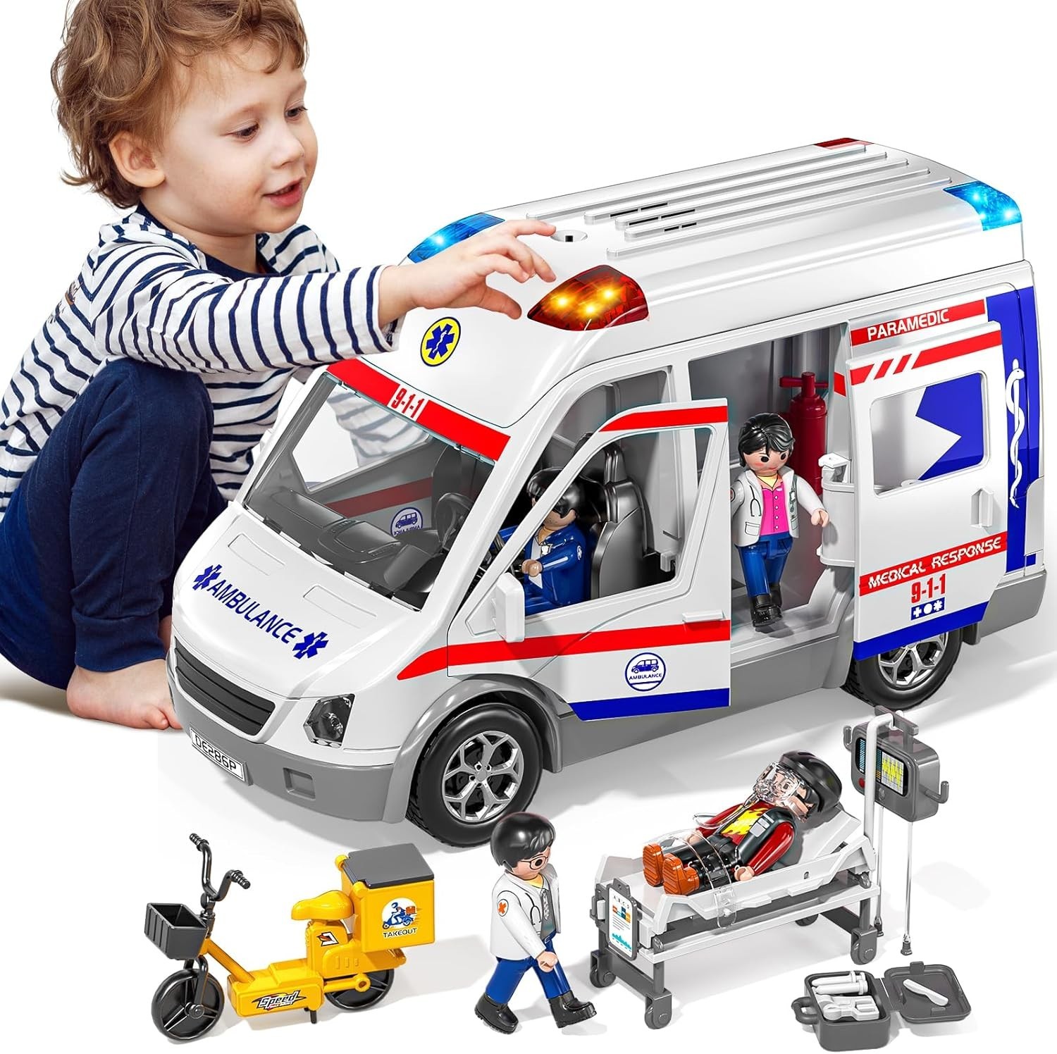 Kids’ Friction Powered Ambulance Truck with Figures & Sound Effects – Ages 3-8