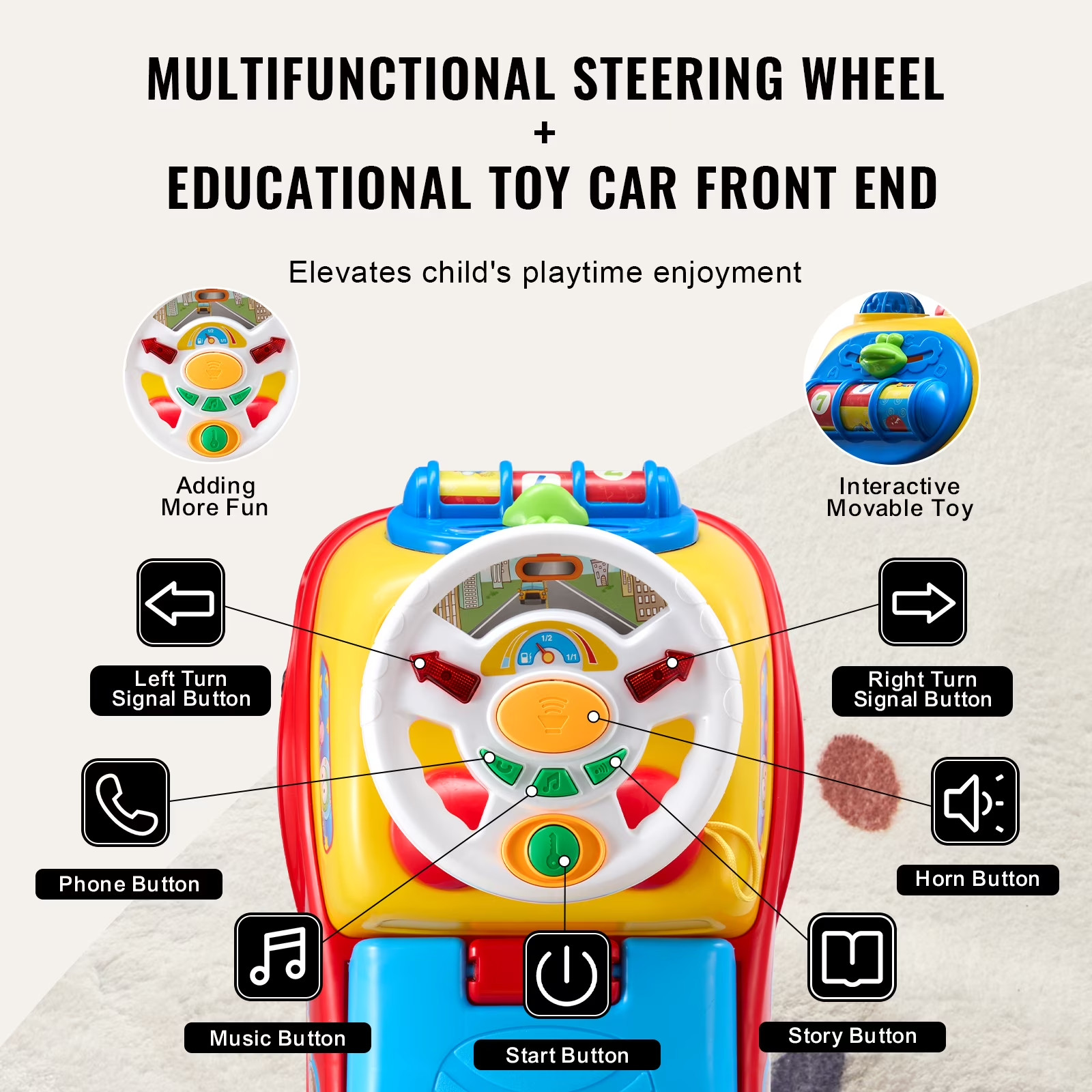 Kids Ride On Toy Toddler Push Car Under Seat Storage Compartment Multicolor