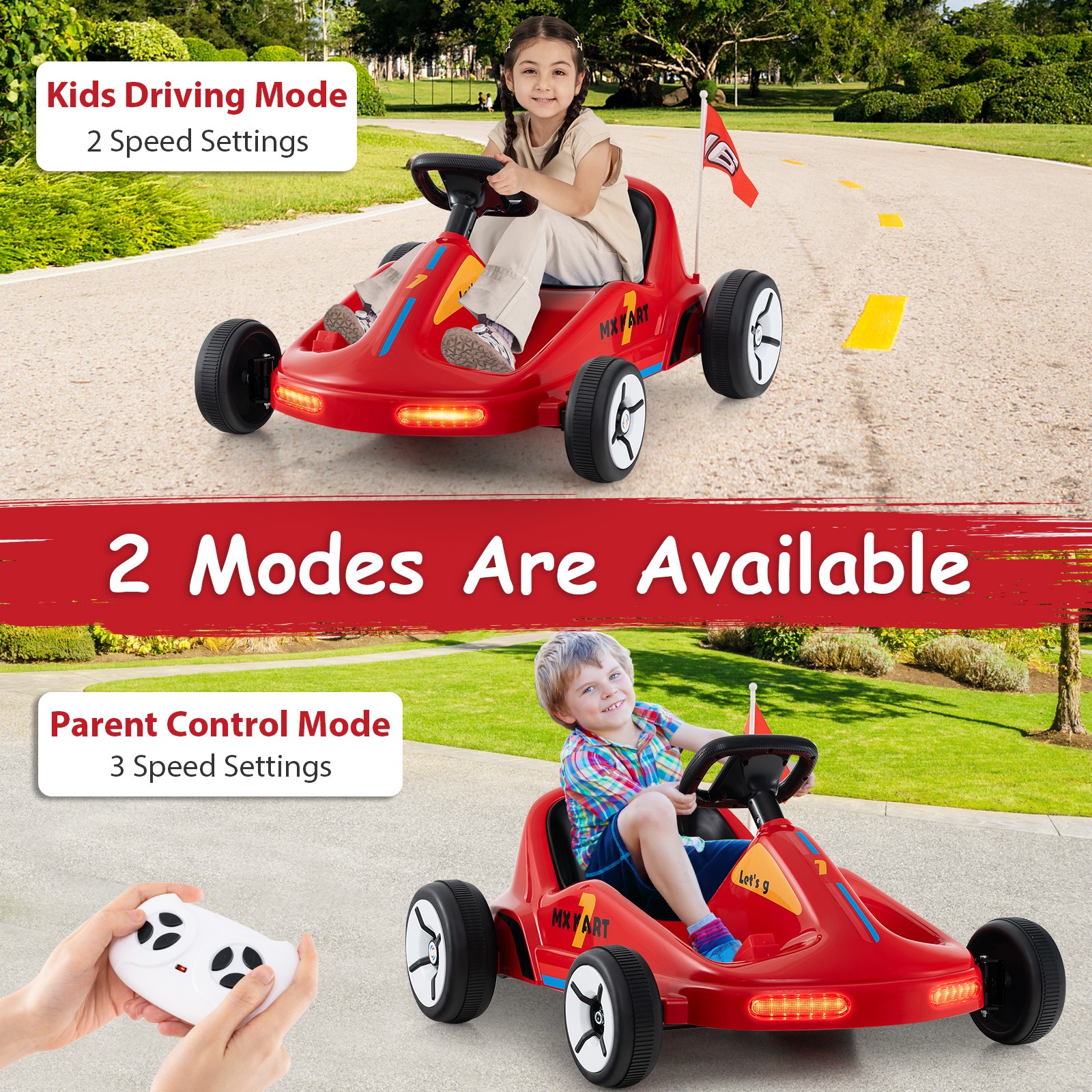 12V Kids Electric Go Kart 7AH Battery Powered Ride on Race Toy w/ Remote Control