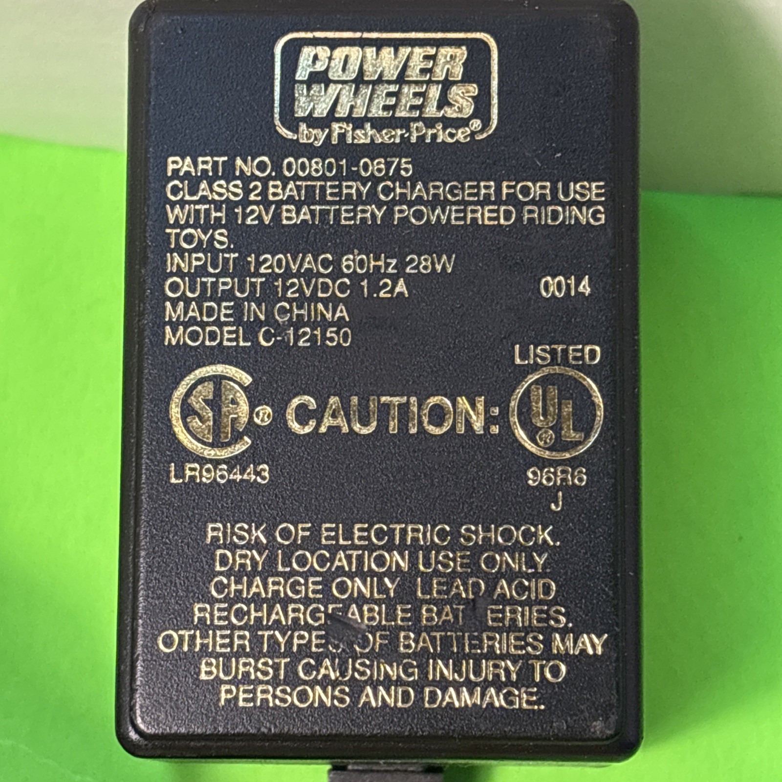 Fisher Price Power Wheels Ride On 00801-0675 Battery Adapter Charger 12V OEM