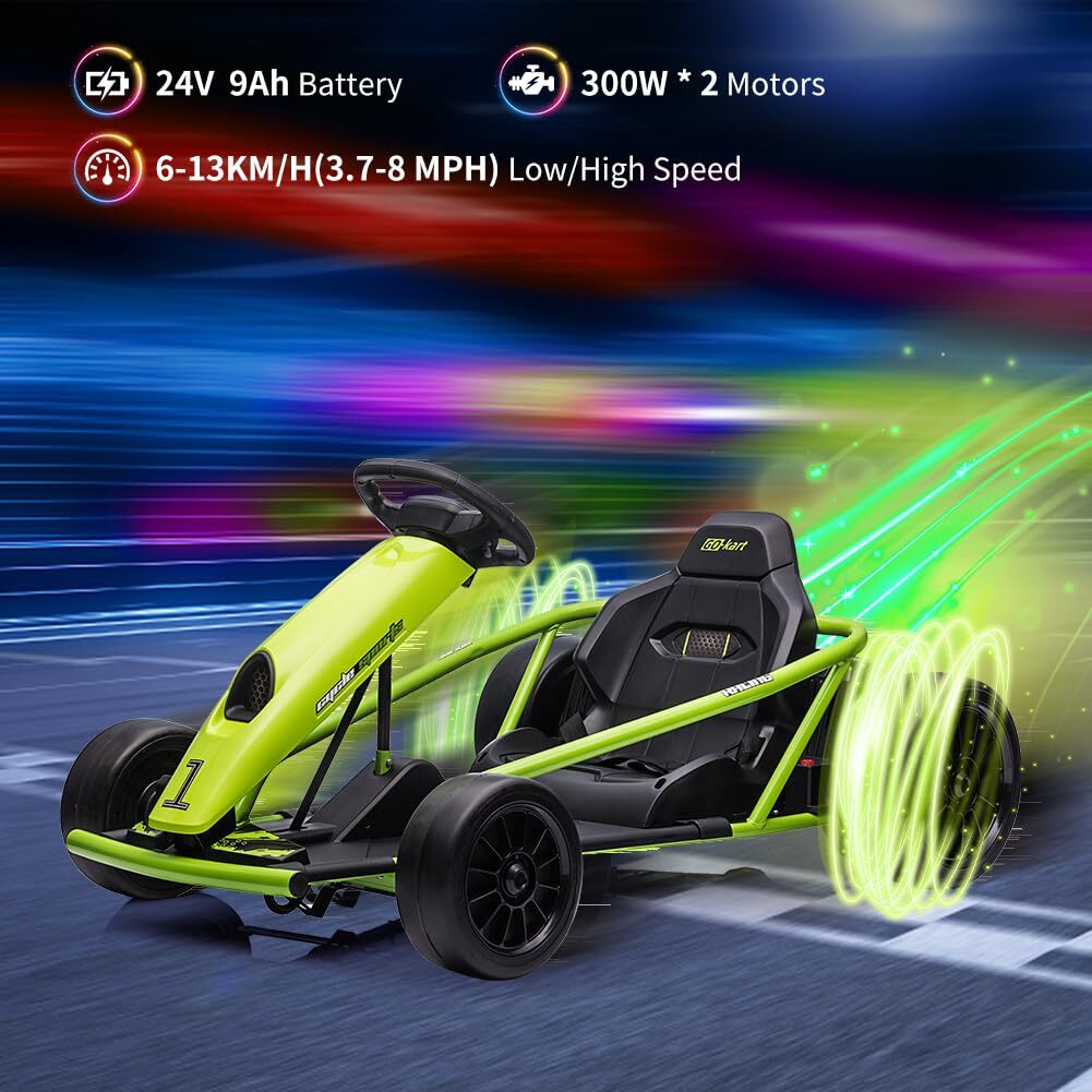 24V Electric Go Kart for Kids 9Ah Battery 8MPH High Speed Drifting Car Ride Toy