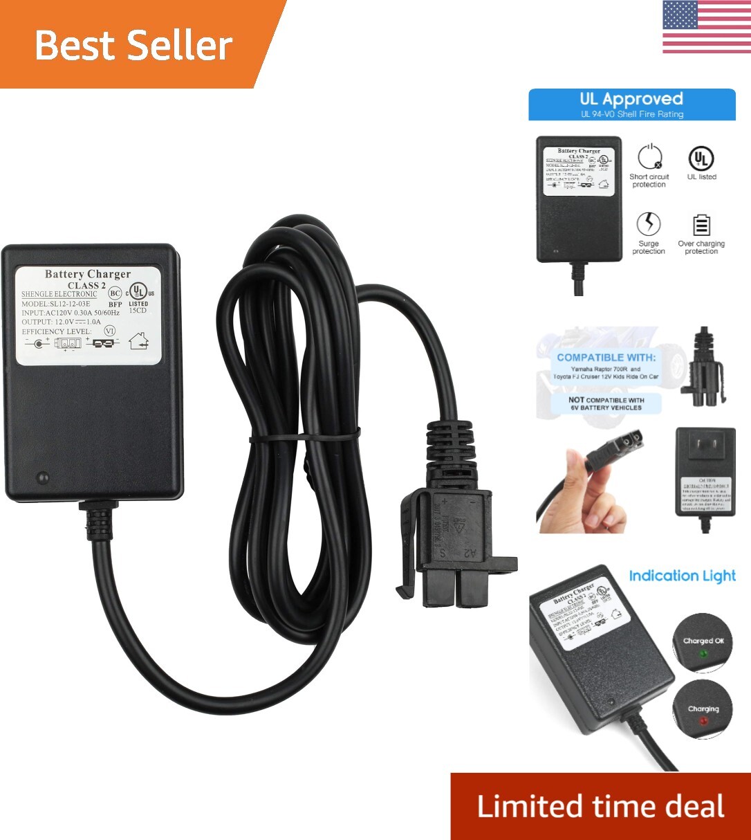 Universal 6FT Cable Length – Compatible 12V Battery Charger – Certified Safe
