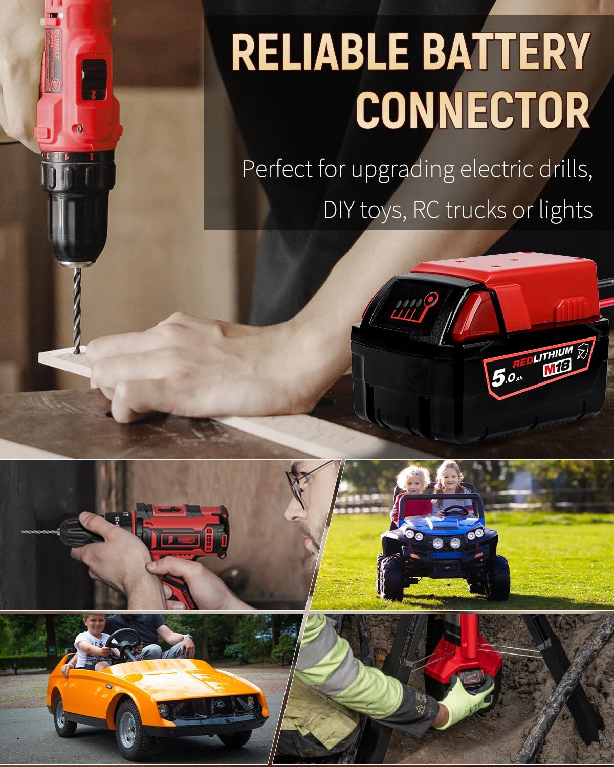Power Wheel Adapter for Milwaukee M18 Battery, Peg-Perego Milwaukee Battery Adap