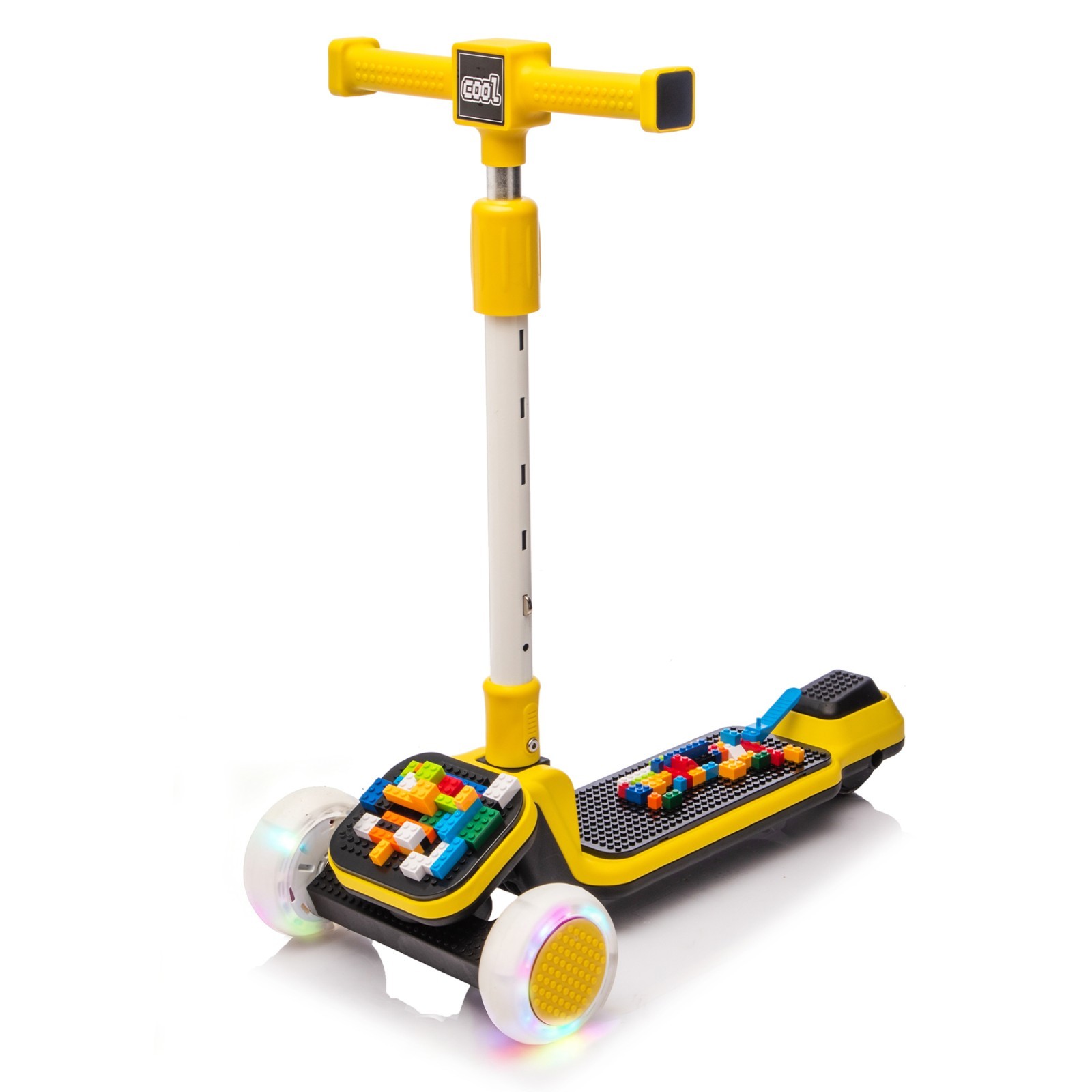 Kids 3-Wheel Scooter w/ Buildable Blocks PU Flashing Wheels Music Foldable