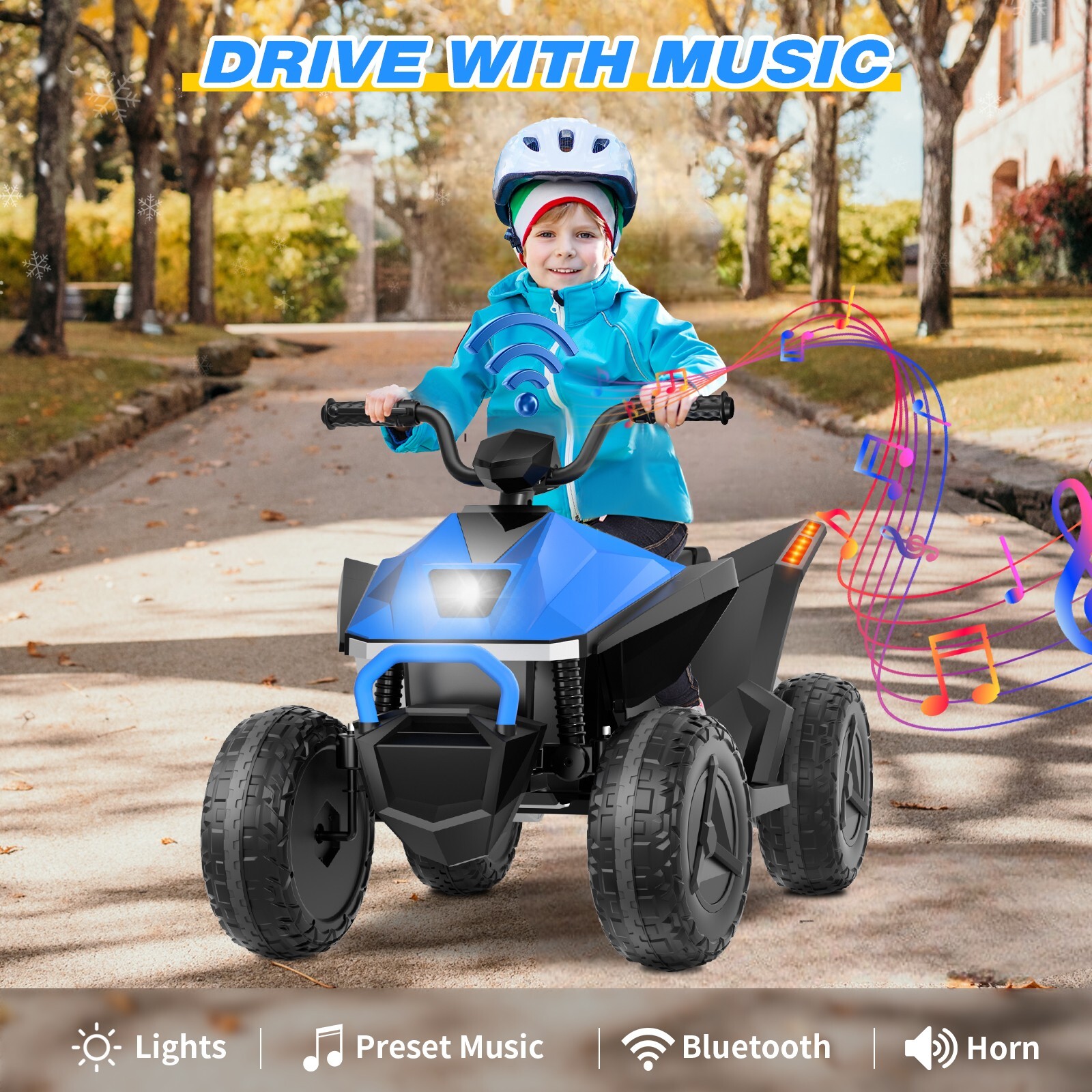 24V children’s beach toy car ATV with 4 spring suspensions and music LED lights