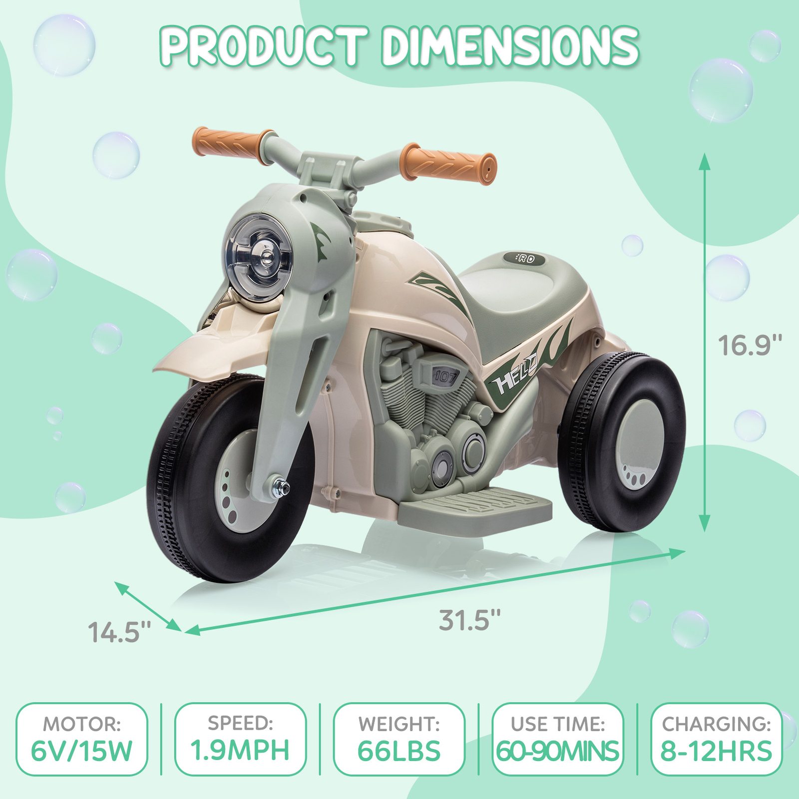 Kids Electric Motorcycle 6V Battery Powered Ride On Motorbike Toy for Boys Girls