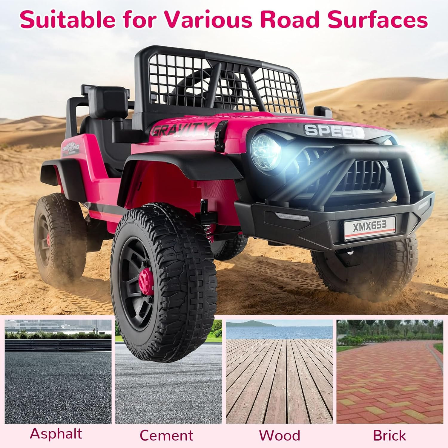 24V Ride on Car with Remote Control, Bluetooth, LED Lights, Horn, Spring Suspens