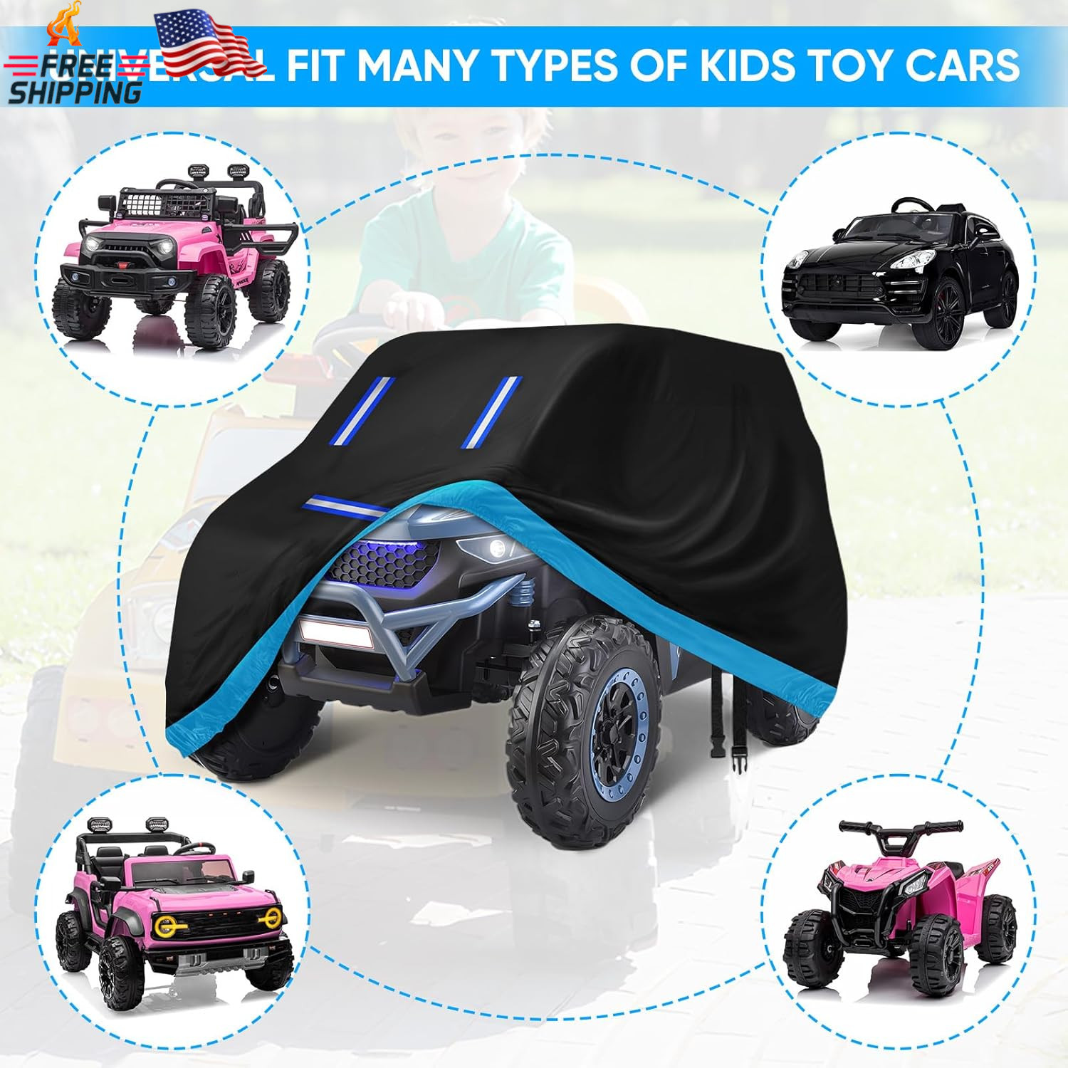 Kids Ride-On Toy Car Cover, Heavy Duty 420D Oxford Kids Electric Car Cover Water