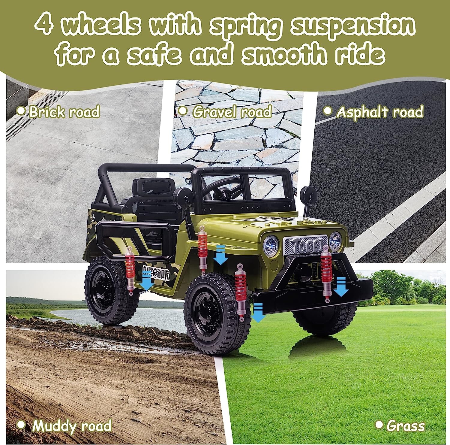 TOBBI 12V Off-Road Kids Ride On Car Truck, Battery Powered 4 Wheels Ride On Toys