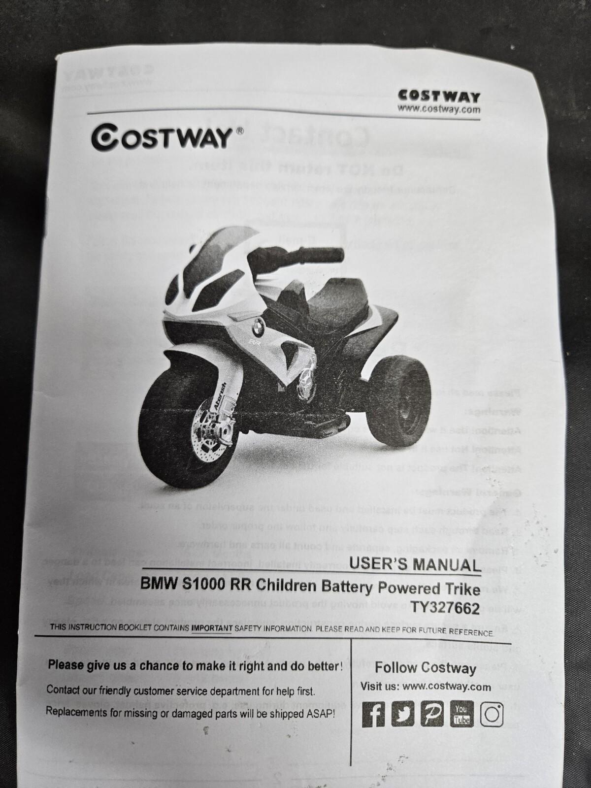 BMW Trike 3 Wheels Battery Power Motorcycle Children 18 To 36 Months