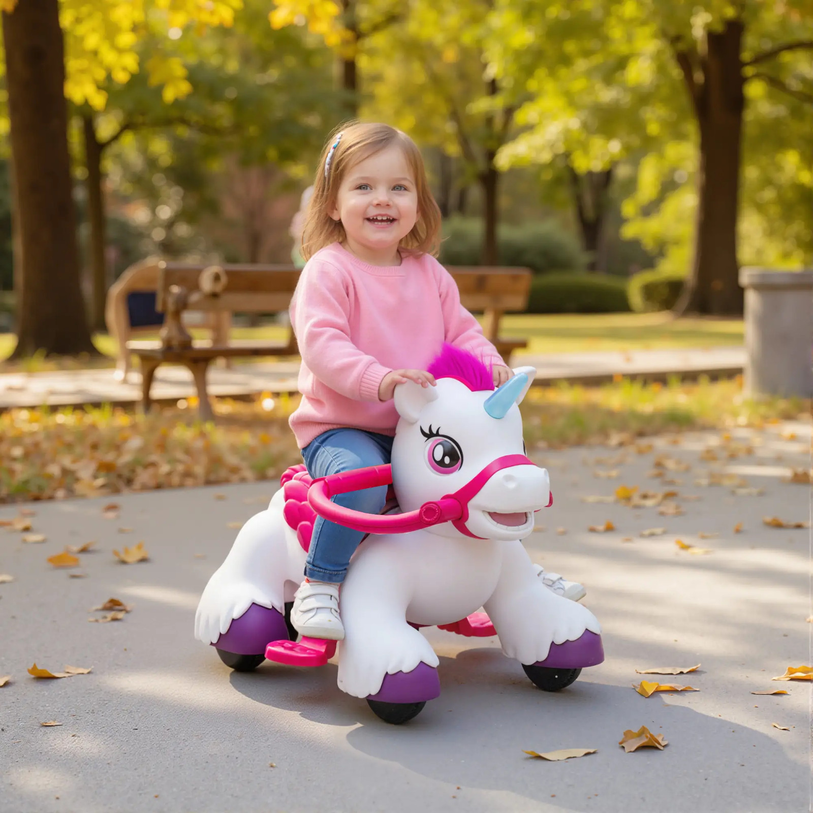 12V Electric Ride-On Unicorn Toy for Kids Toddlers with Lights Sounds