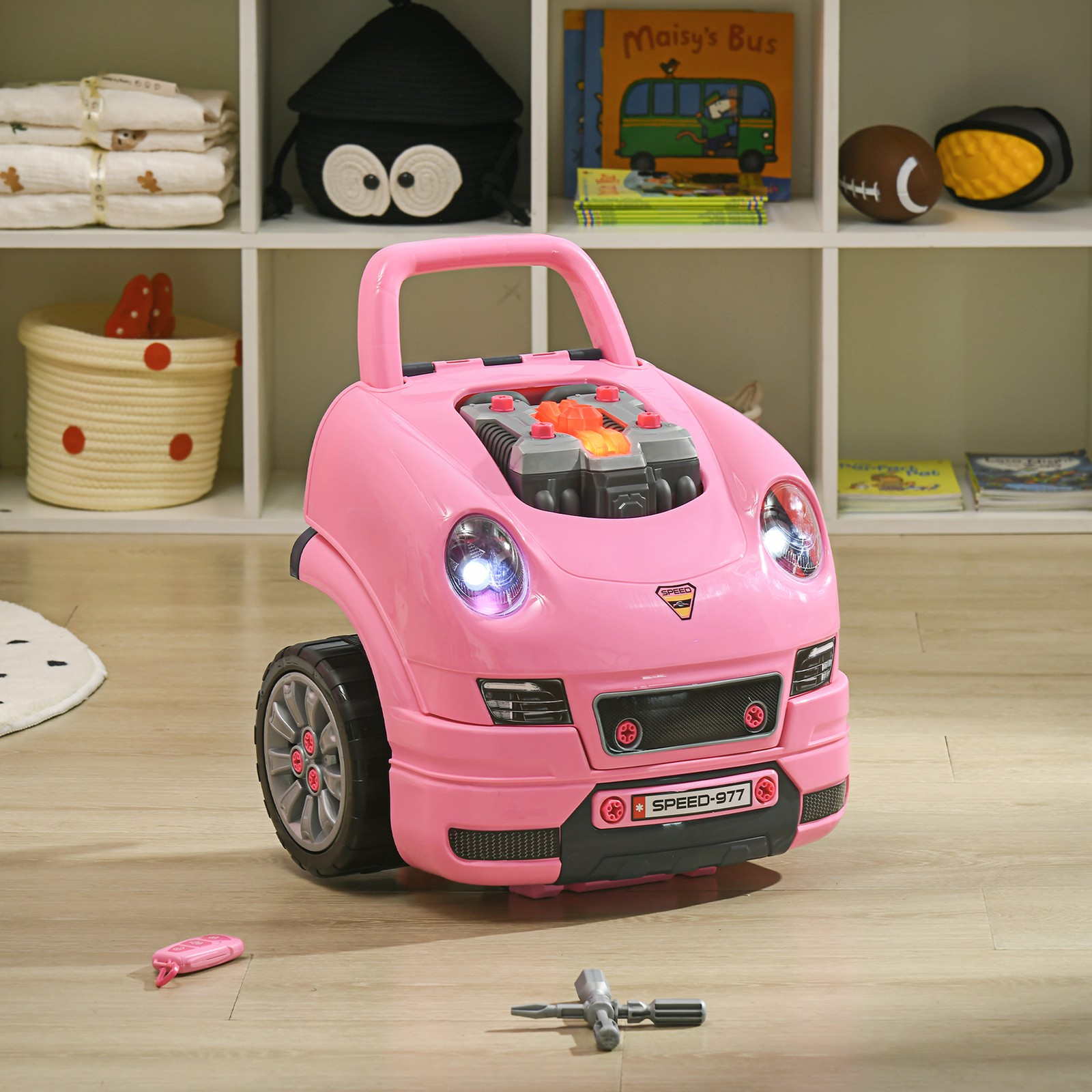 Mechanic Kids Truck Engine Toy Set, Car Service Play Set, Pink