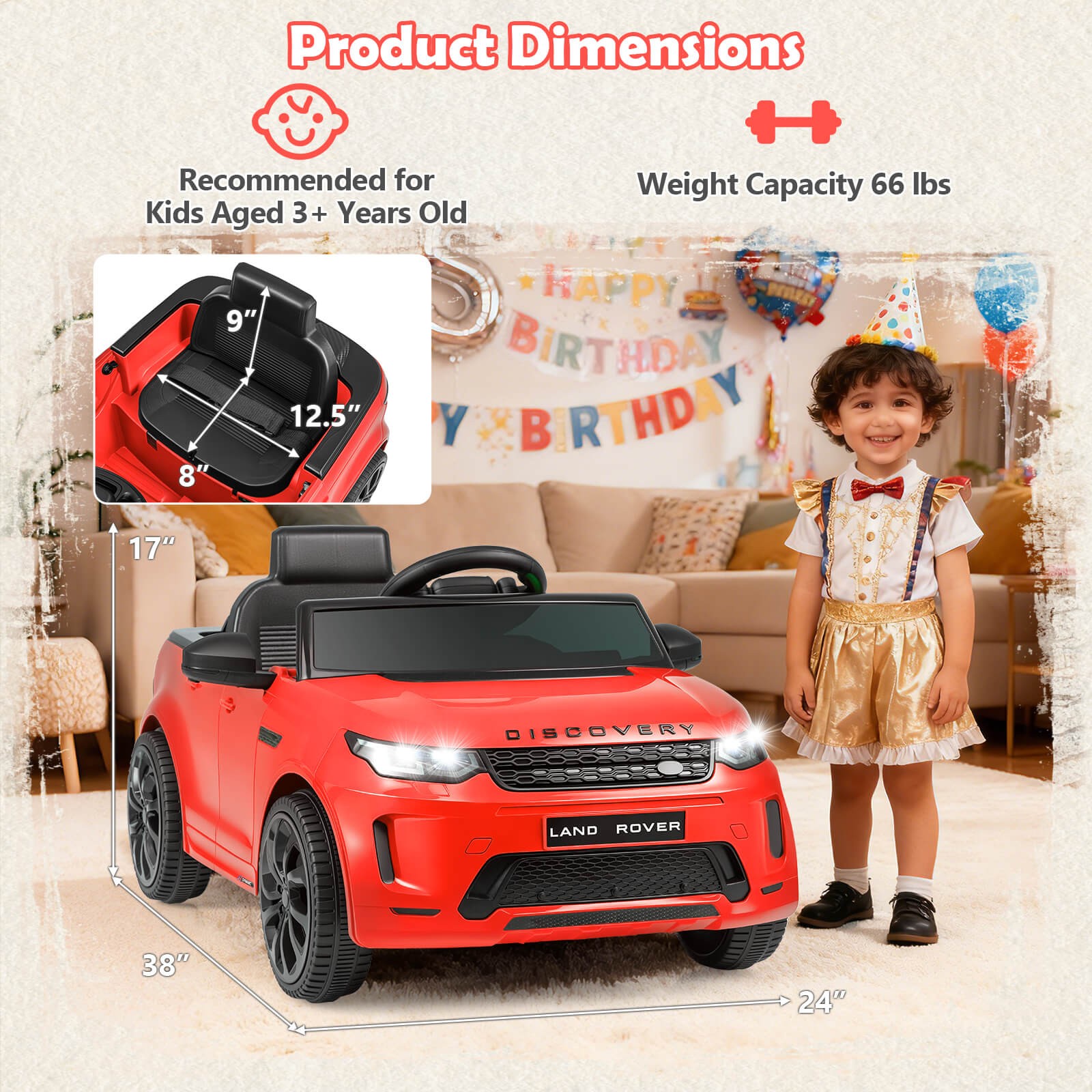 Licensed Land Rover Kids Ride on Car w/Remote Control, LED Lights, Music, Horn
