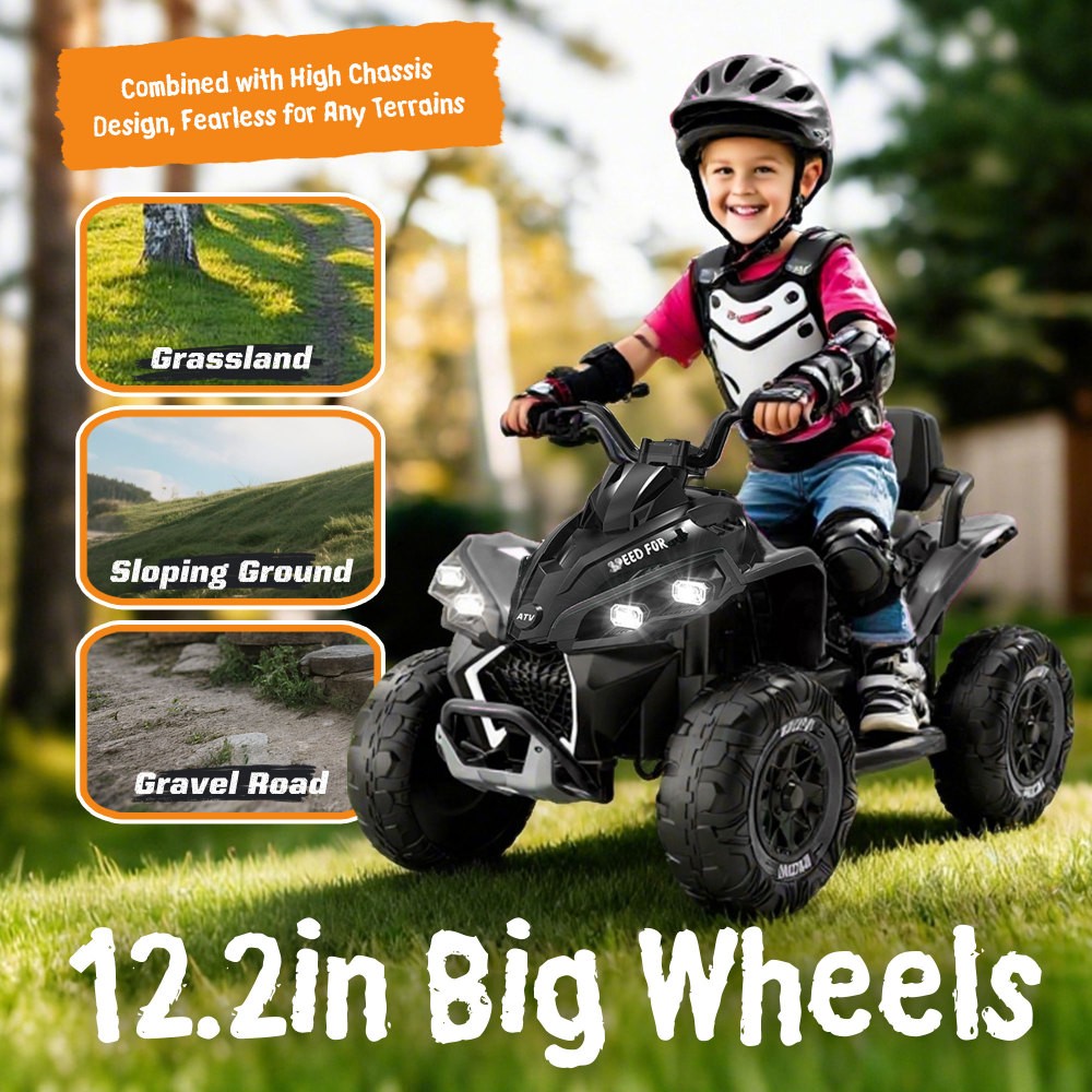 24V Kids Electric ATV with Parent Control Bluetooth Music Lights for Ages 3-12