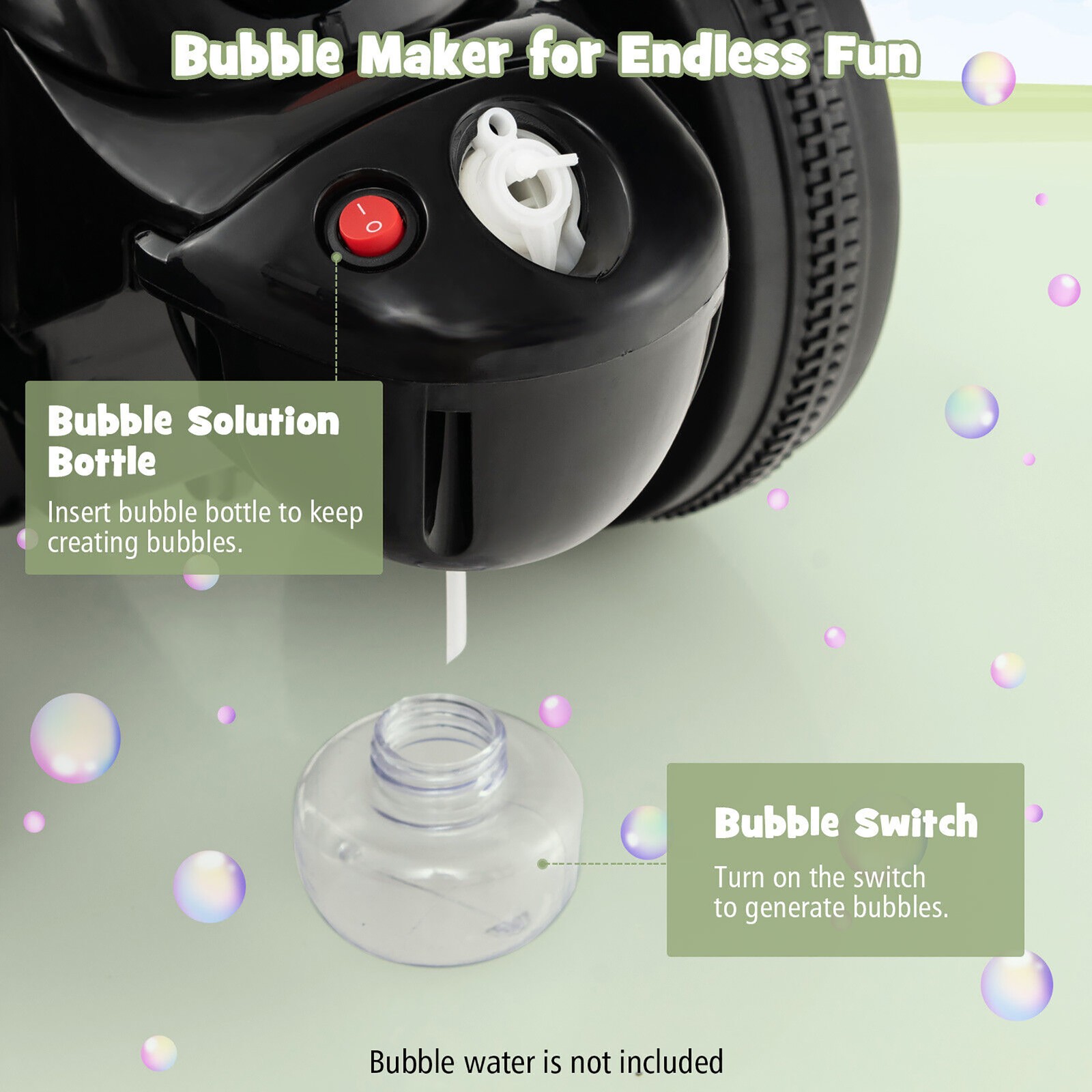 6V Kids Bubble Car Electric Ride on Motorcycle w/Music Button, Headlight Black
