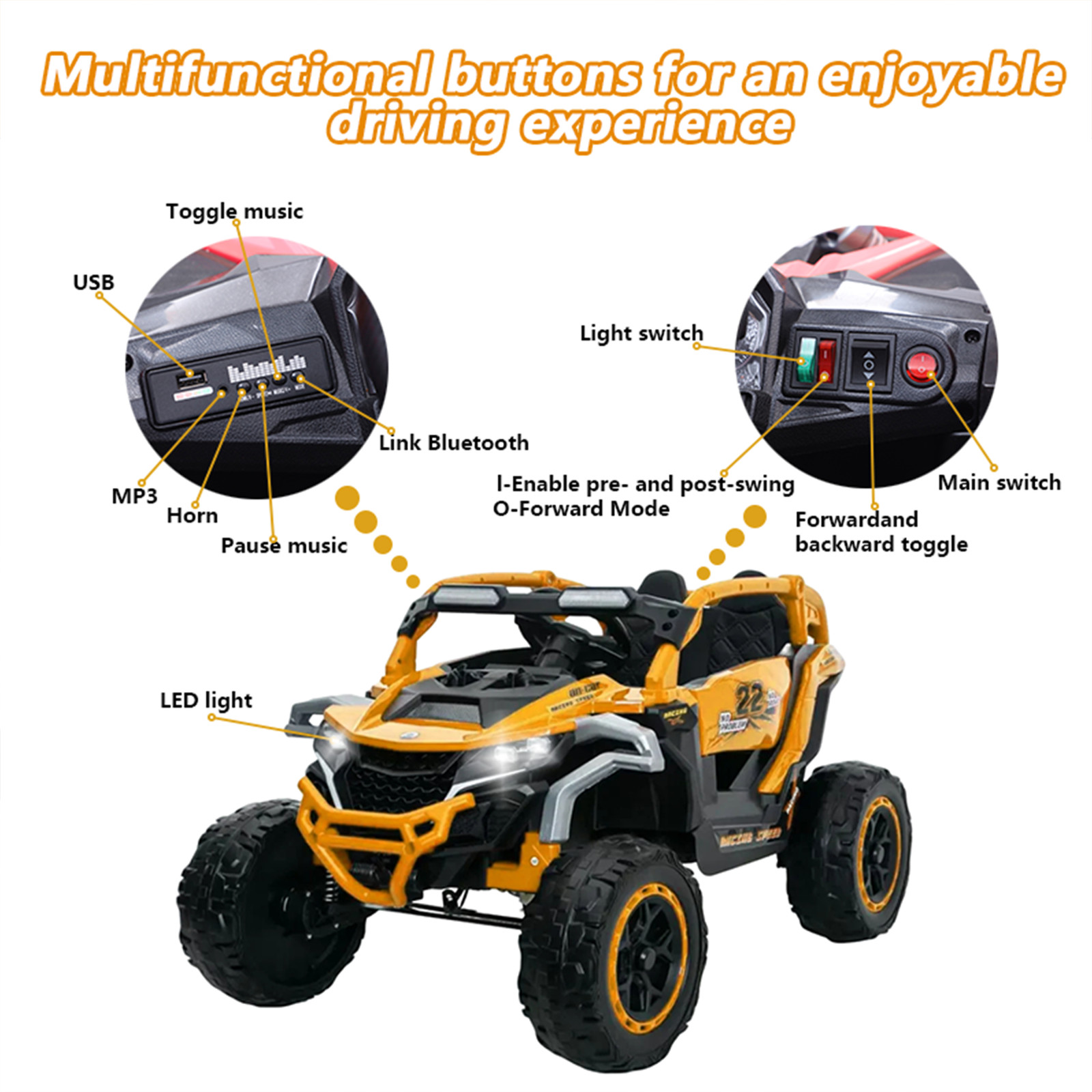 12V Ride on Models Truck Car Kids Electric 2 Seater UTV For 3-6 Years Old Yellow