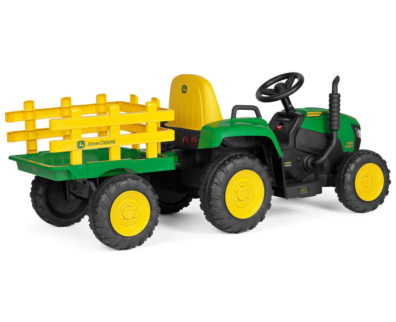 Peg Perego John Deere Farm Power 12 Volt Rideon Tractor and Trailer with Remo…