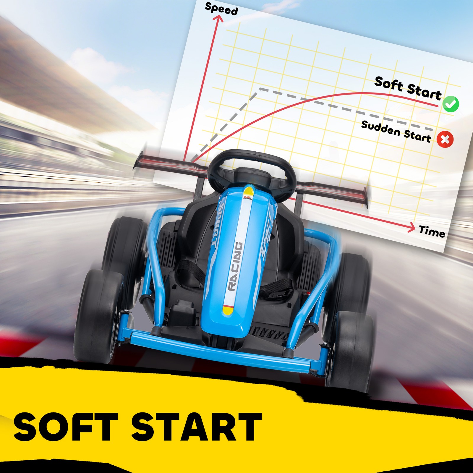 24V 8.1 MPH Electric Drift Kart for Kids with Dual Motors, Blue
