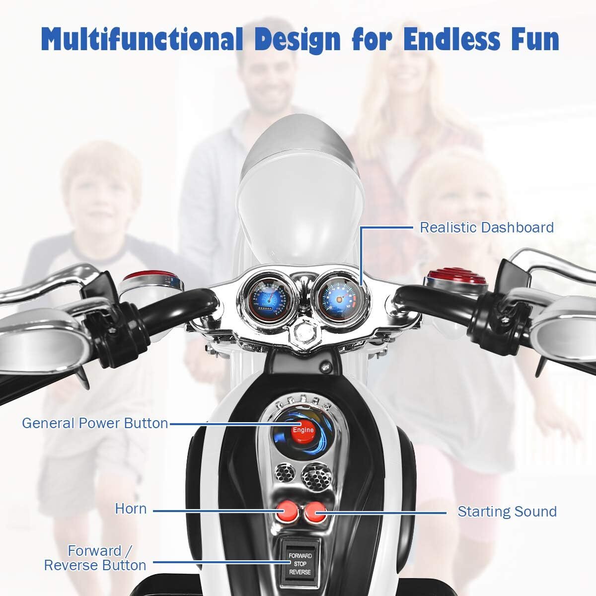 3 Wheel Kids Ride On Motorcycle 6V Battery Powered Electric Toy Chopper Trike
