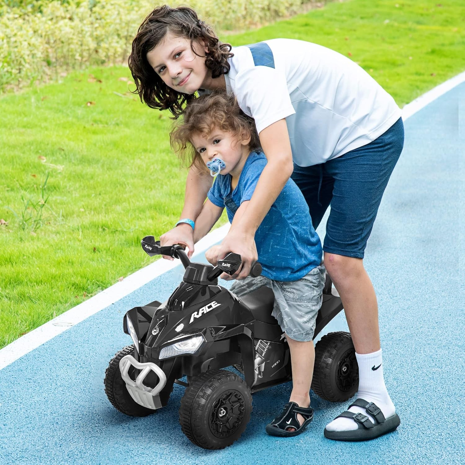 Push Ride On Car Kids Sliding Foot-to-Floor Black Music Lights Ages 1.5-3