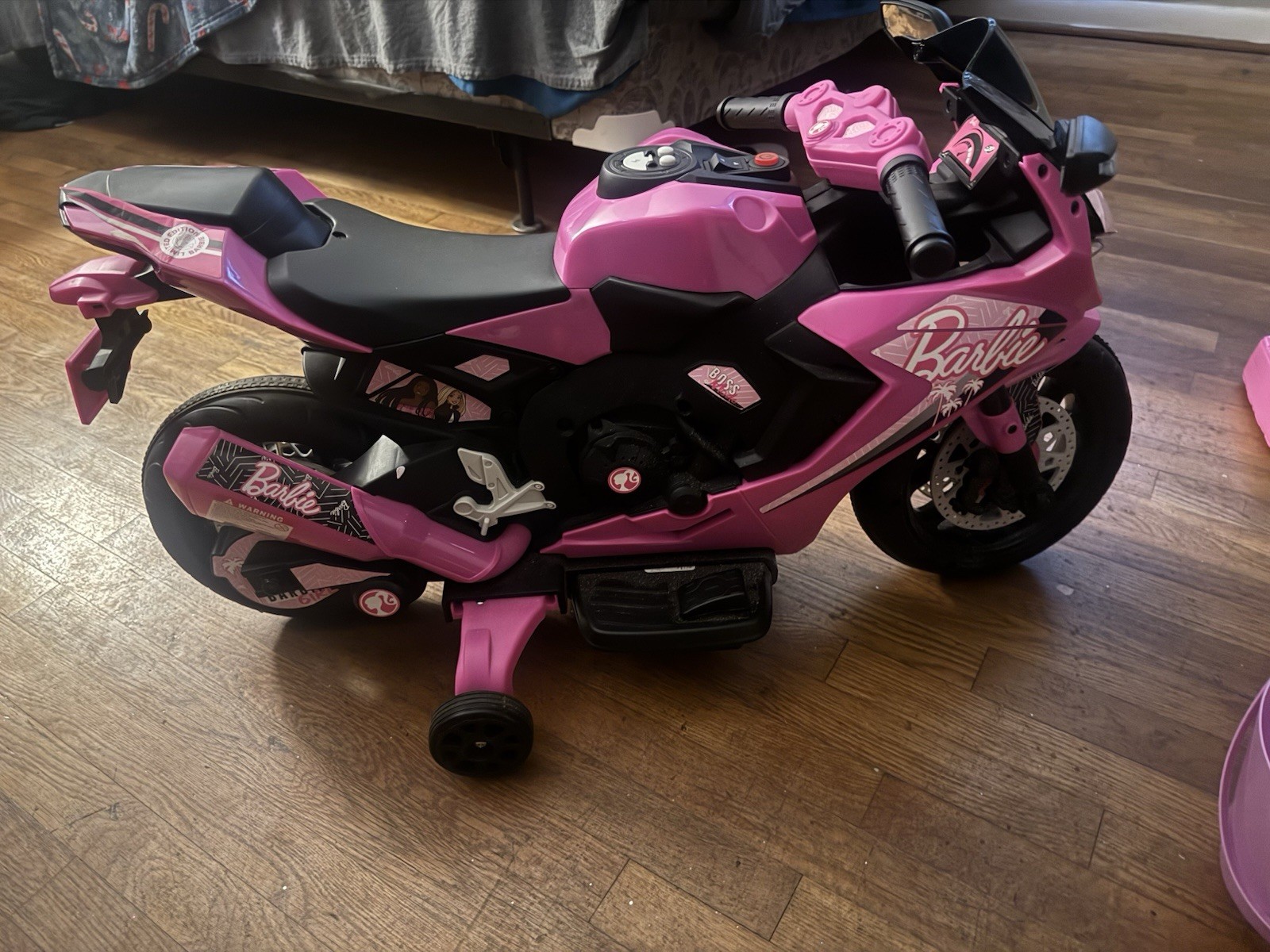 Barbie Pink Battery Powered Ride-On Motorcycle w/ Training Wheels