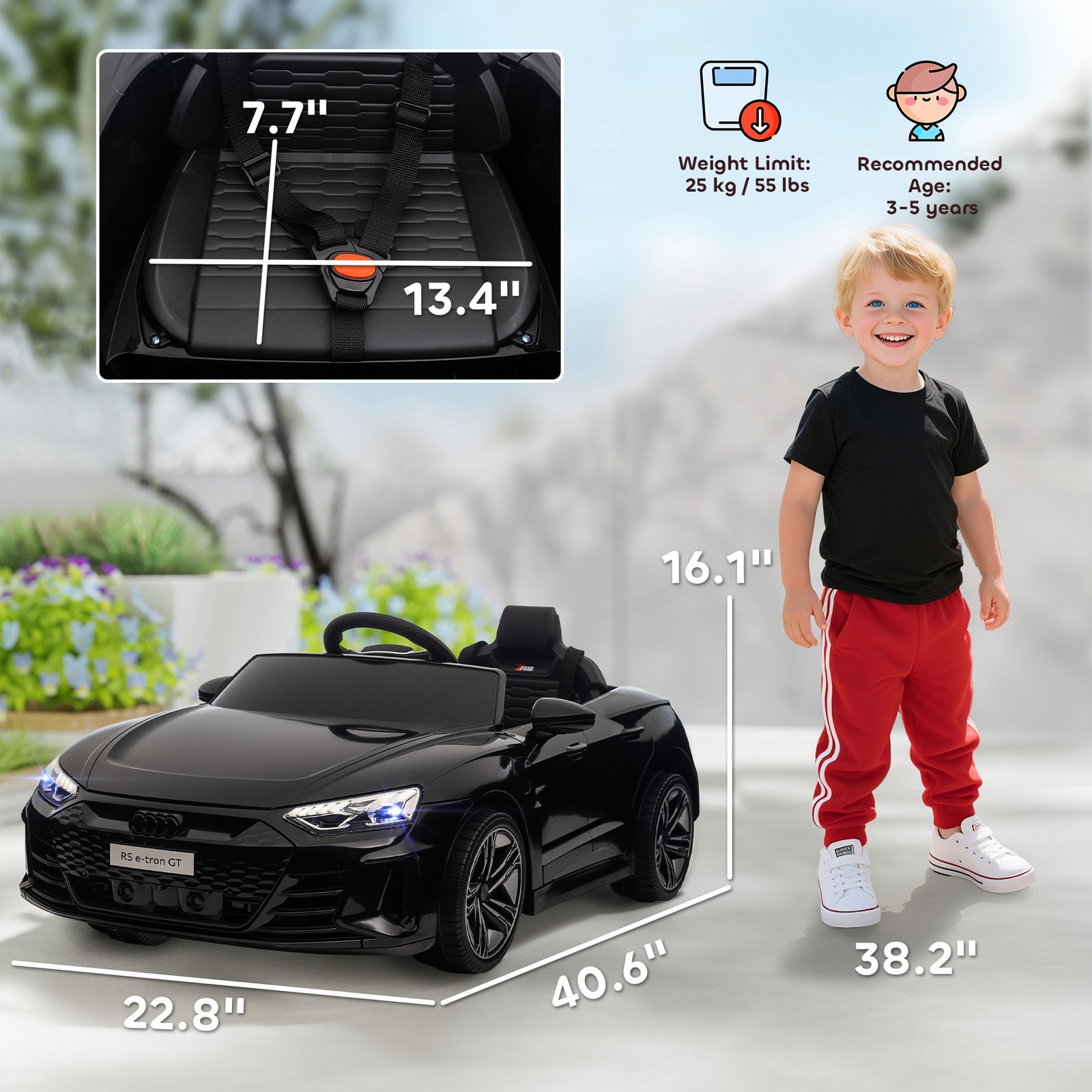 Licensed Audi 12V Electric Ride on Car with Remote Control, Horn Honking, Black
