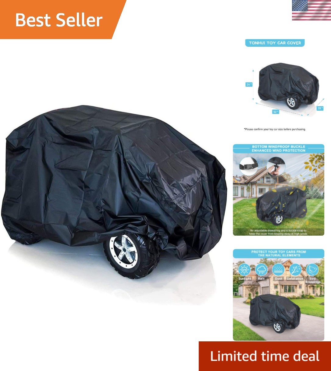Waterproof Cover for Children’s Ride-On Cars – 52″ L x 28″ W x 24″ H