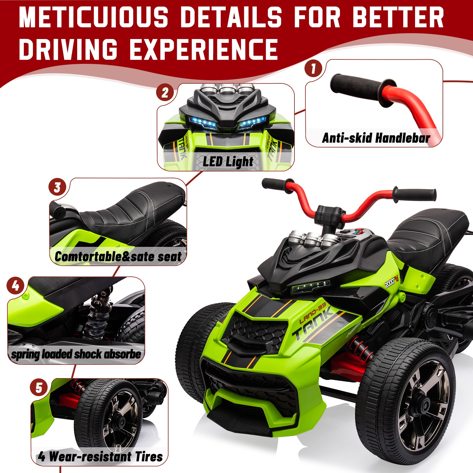 Kid Electric ATV 12V 7Ah Battery 55W Dual-Motor 7mph EVA Tires Outdoor Toy,Green