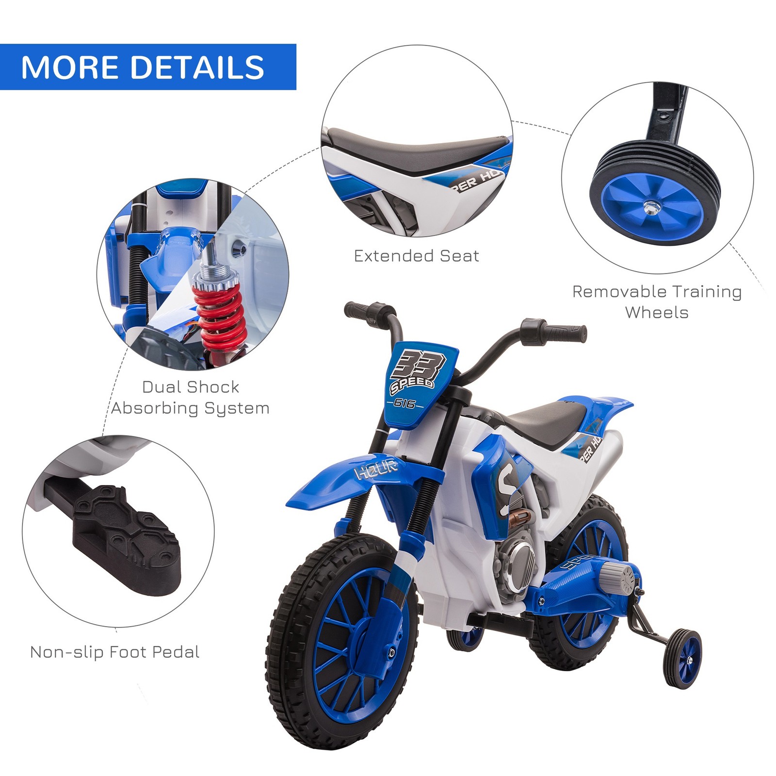 12V Electric Kids Ride On Dirt Bike Motorcycle Toy Training Wheels for 3-5 Year
