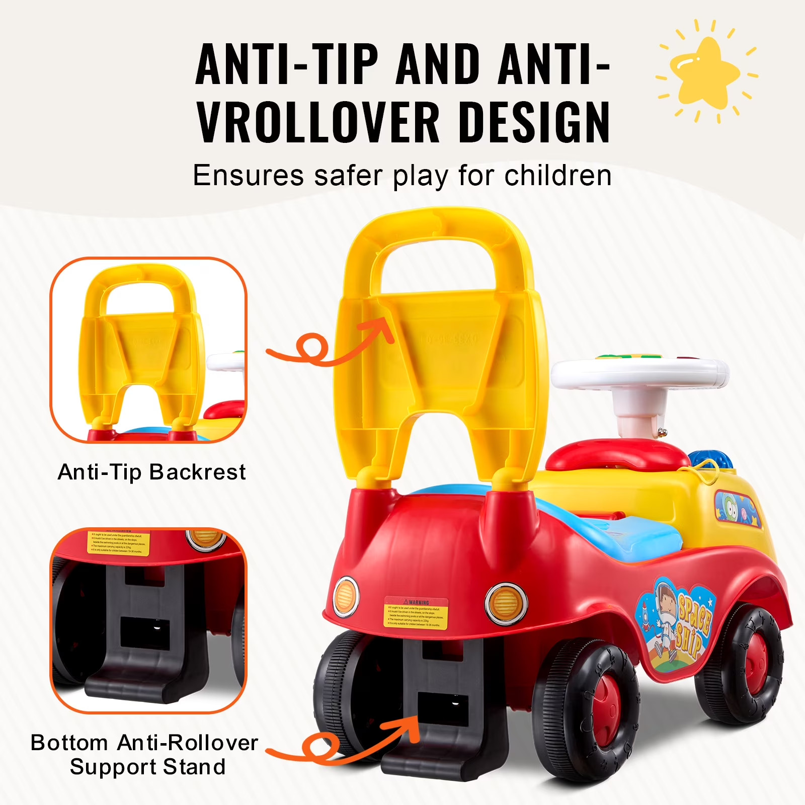 Kids Ride On Toy Toddler Push Car Under Seat Storage Compartment Multicolor
