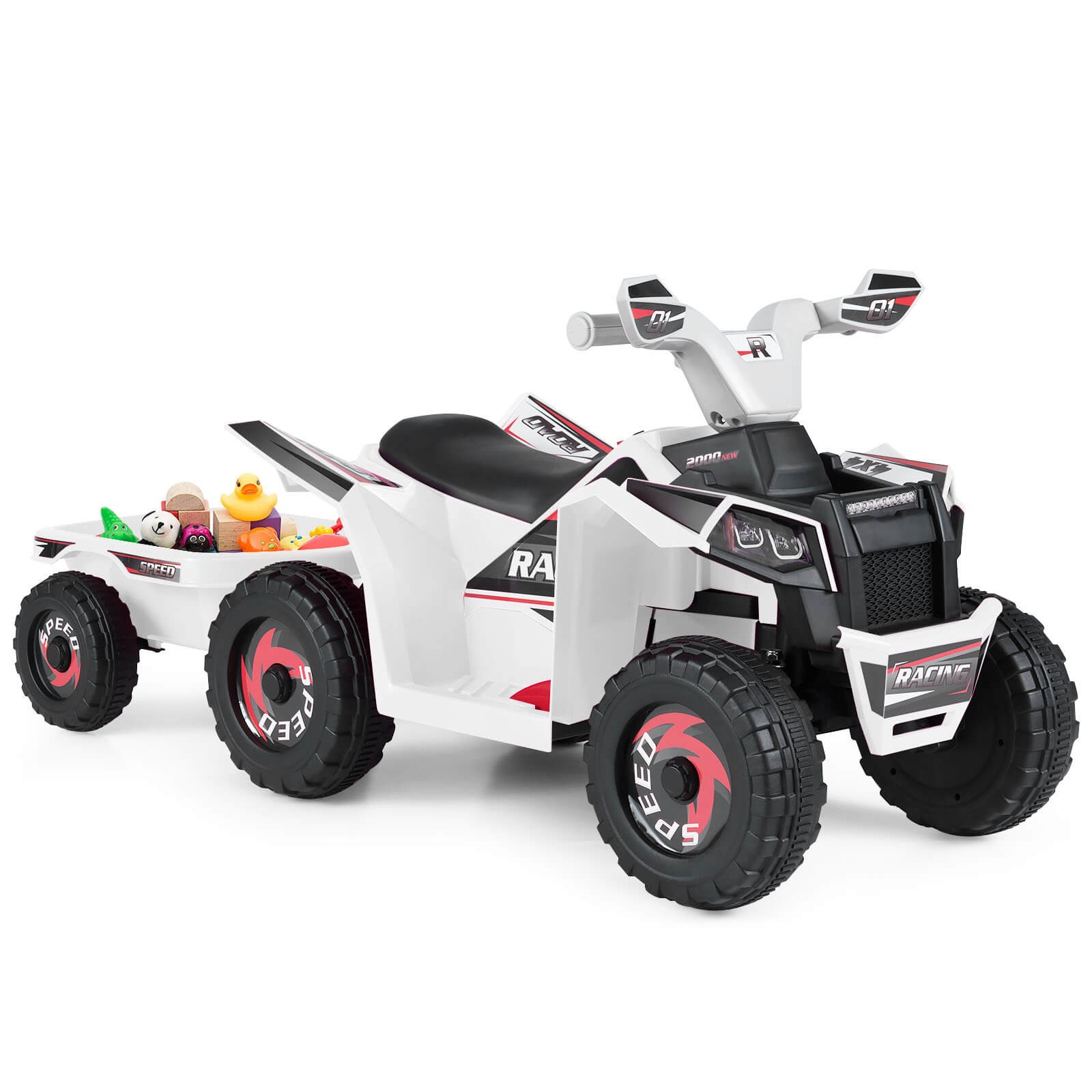 Kids Electric ATV Car, 6V Battery-Powered Ride on Toy w/Removable Back Trailer