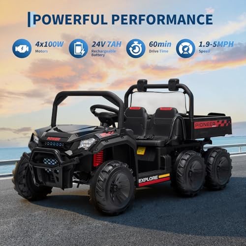 24V Ride on Toys, 2 Seater Dump Truck Car for Kids 4-8, 4WD Electric Black