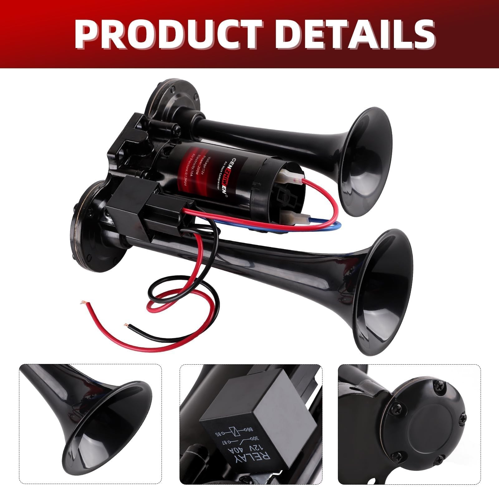CENZHIWEN Air Horn for Trucks, 150dB Super Loud Train Horn,with All-in-One 12…