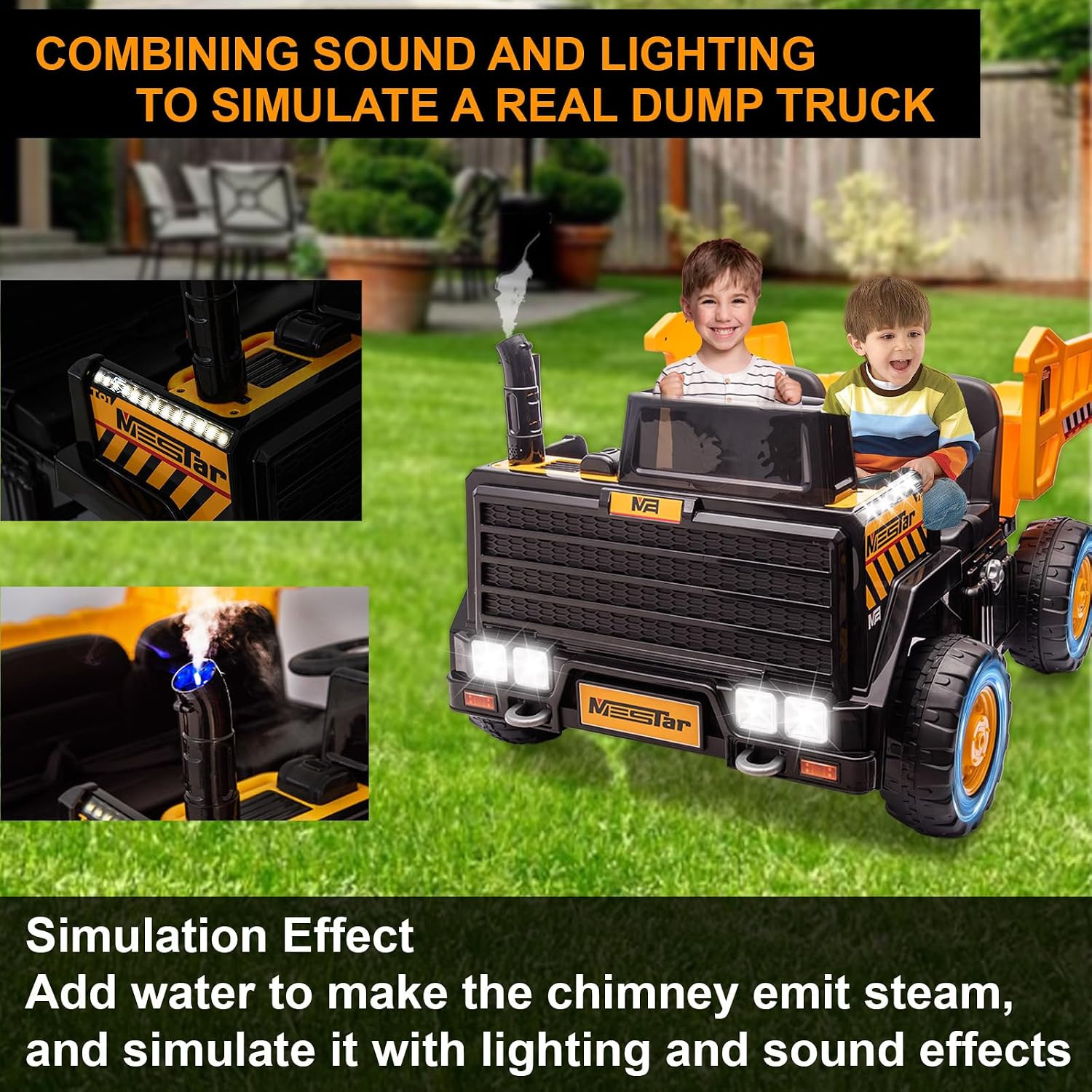 24V Ride on Dump Truck, 2 Seater Ride on Cars with Remote Control, 4WD Motors, u
