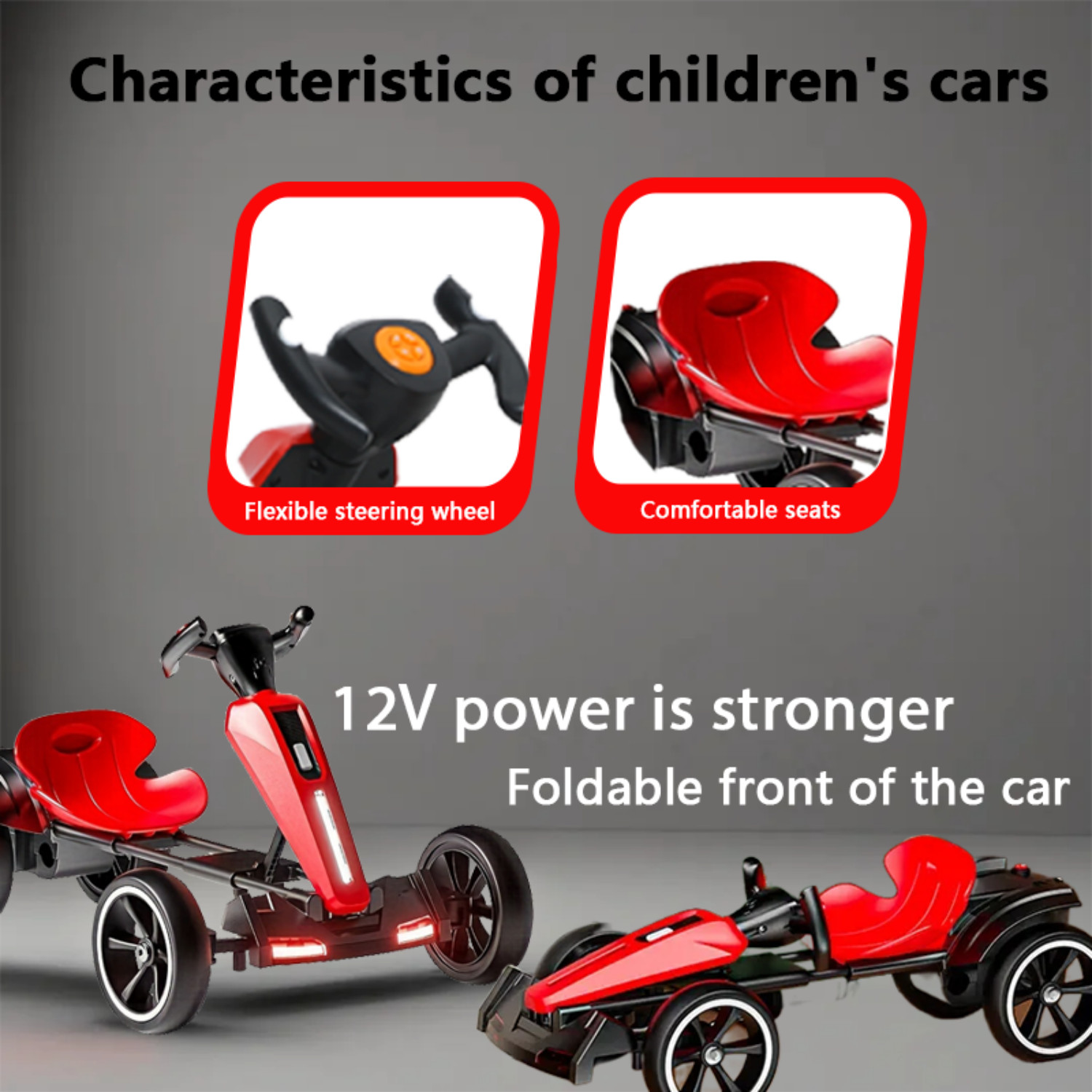 12V Electric Kids Foldable Go Kart Ride On Toy Adjustable Seat EVA Wheels Age3-6